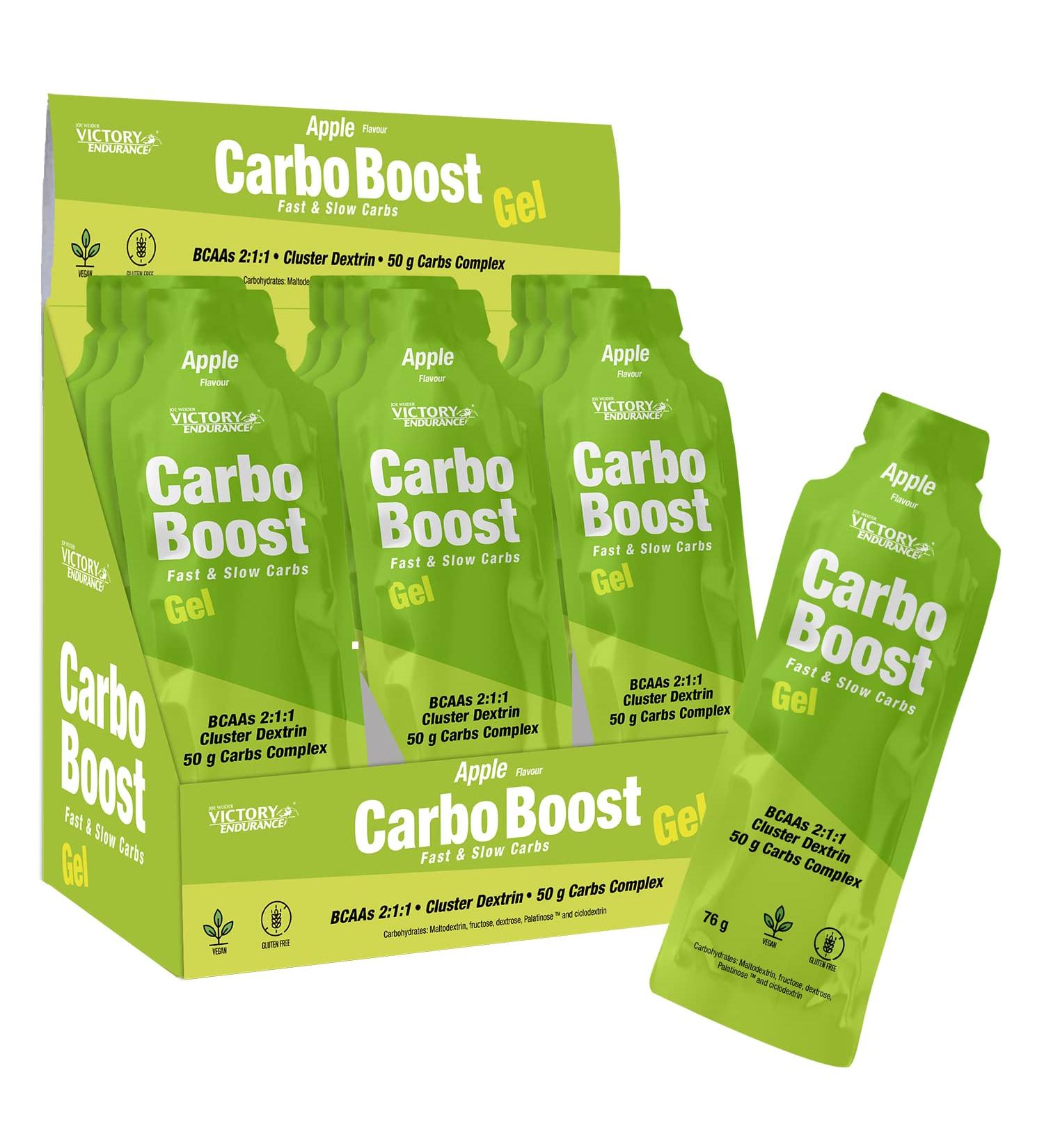 Victory Endurance Carbo Boost Gel. Go t Pomme Verte (18 x 76 g). Energie immediate. Pour l'exercice longue dur e. Complexe d'Hydrates de Carbone BCAAs et Sodium. Sans Caf ine. Sans gluten Vegan. - Buy Online on GoSupps.com