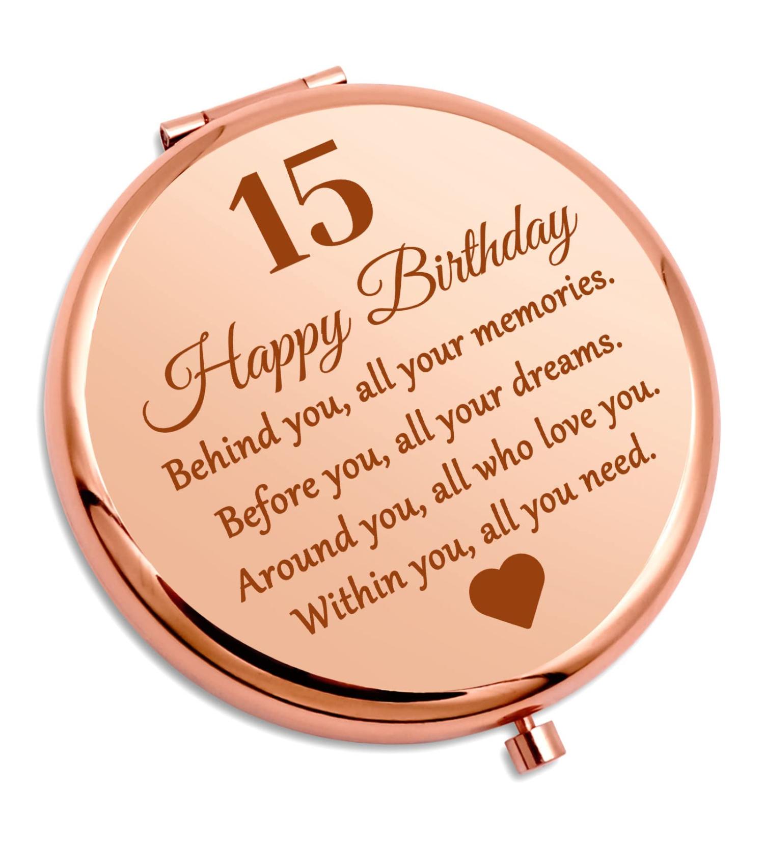 Rose Gold Compact Mirror - 15th Birthday Gift for Daughter, Niece, Sister - Happy Birthday Gift for Best Friend - Inspirational Makeup Mirror - Buy Online on GoSupps.com