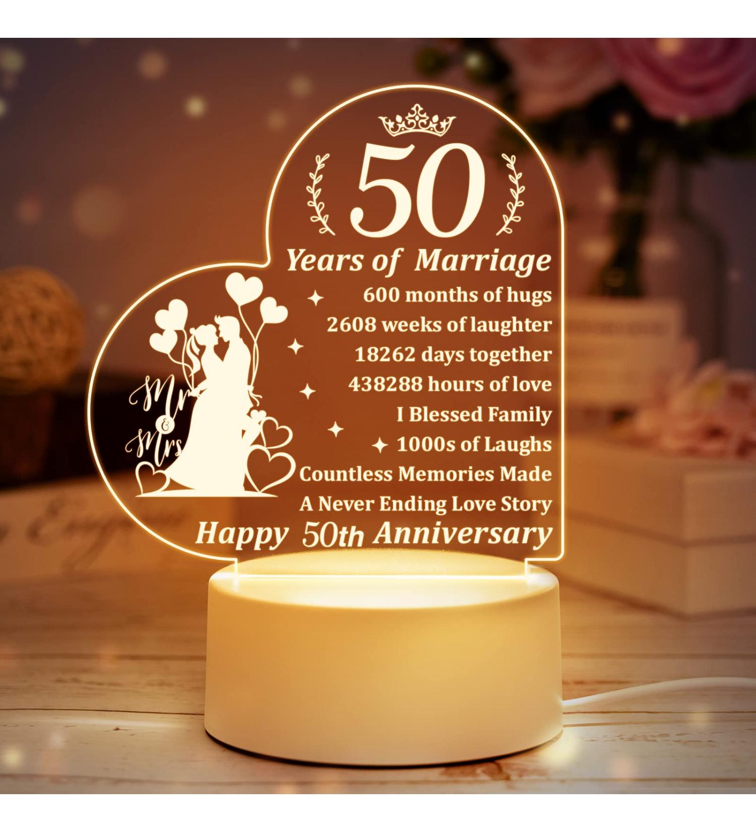 Buioata 50th Anniversary Night Light Gift for Couple - Golden Wedding & Parent's Anniversary - Buy Online on GoSupps.com