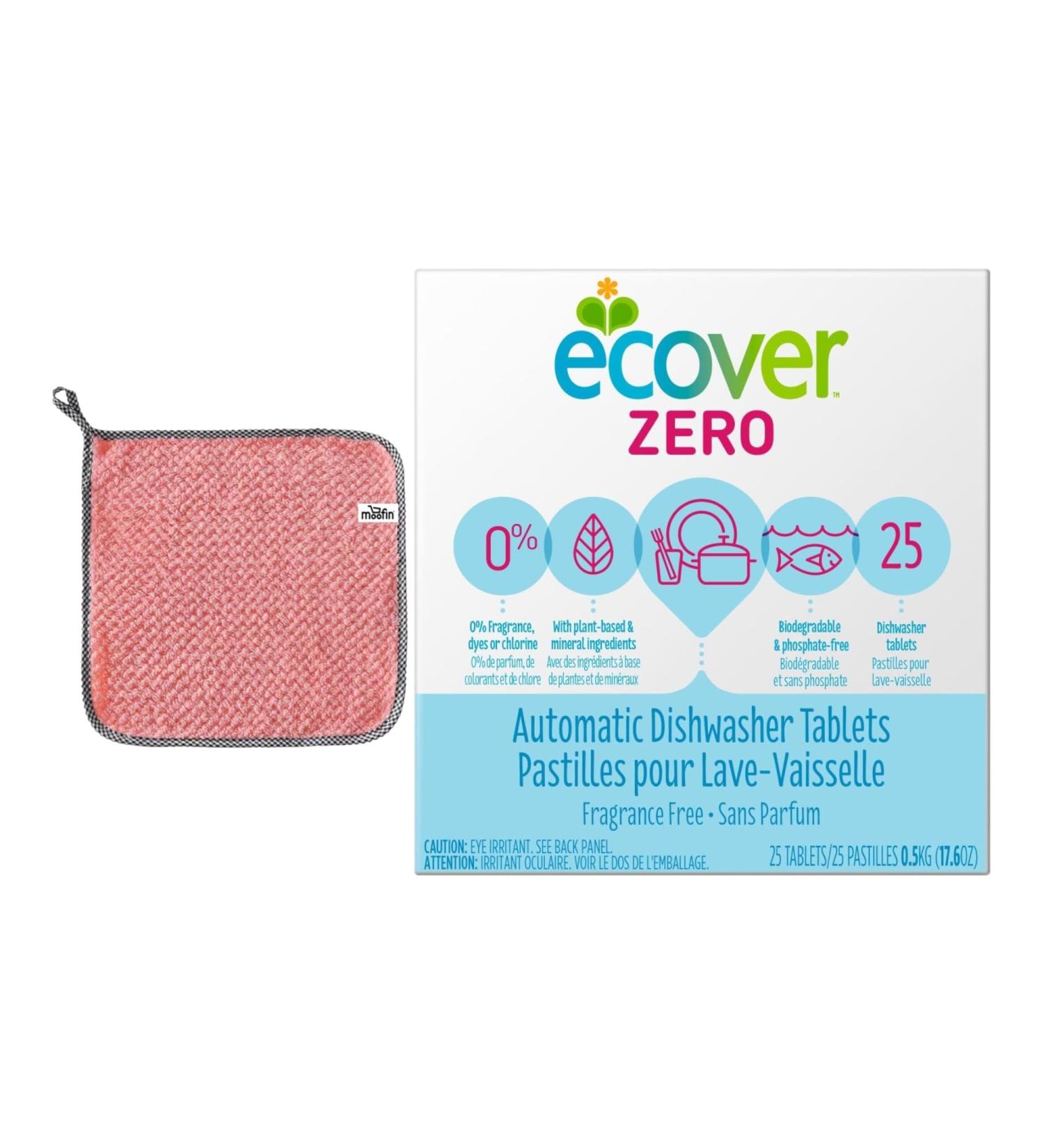 Zero Automatic Dishwasher Tablets - Plant-Based Eco-Conscious Grease-Cutting with Bonus Moofin Cleaning Towel | 1.1 Lb | Fragrance-Free Pack of 1 - Buy Online on GoSupps.com