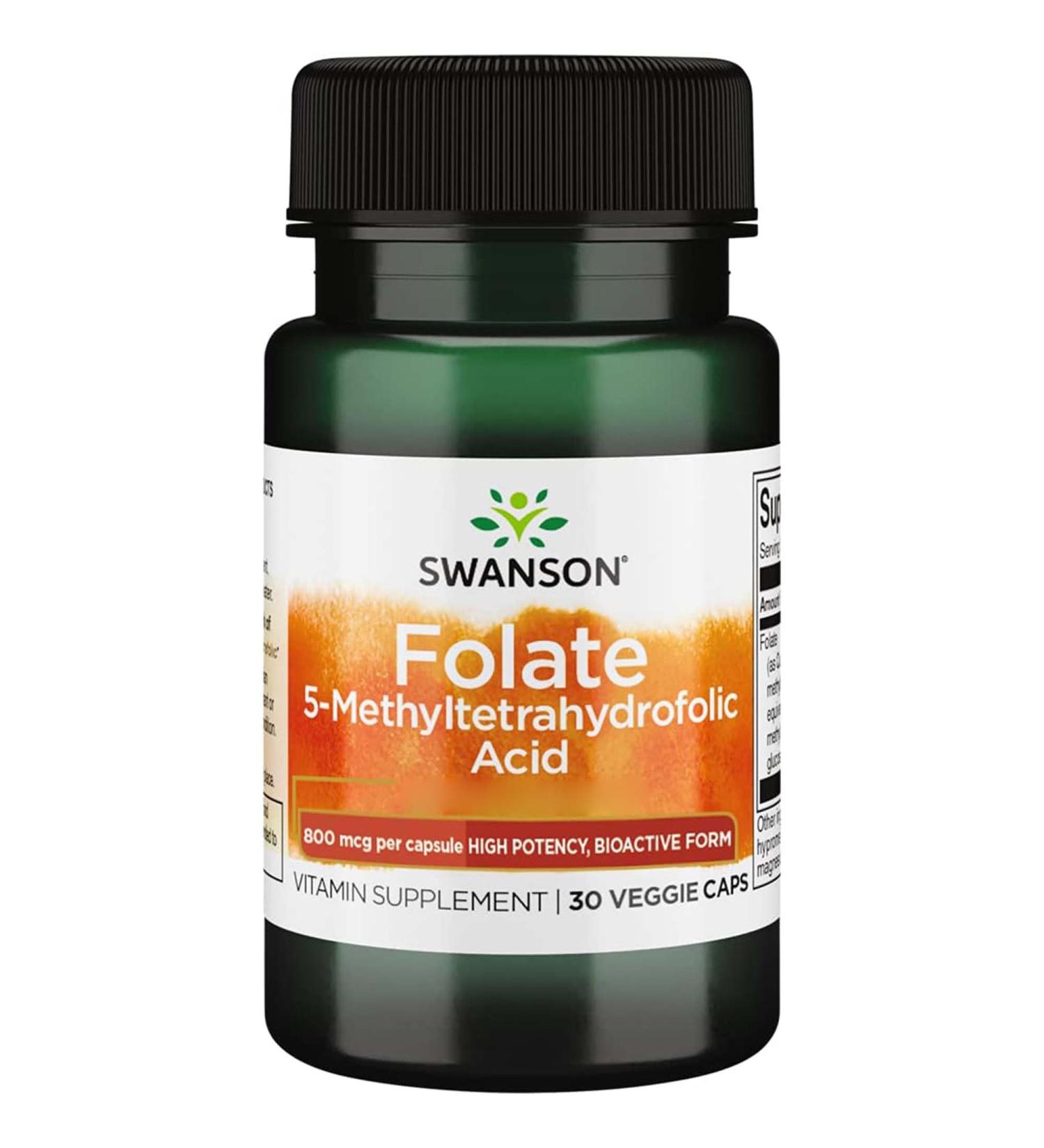Buy Swanson 5-MTHF Folate 800mcg - Vegan Vitamin B9 Capsules Gluten-Free Non-GMO High Dose 30 Count - Buy Online on GoSupps.com