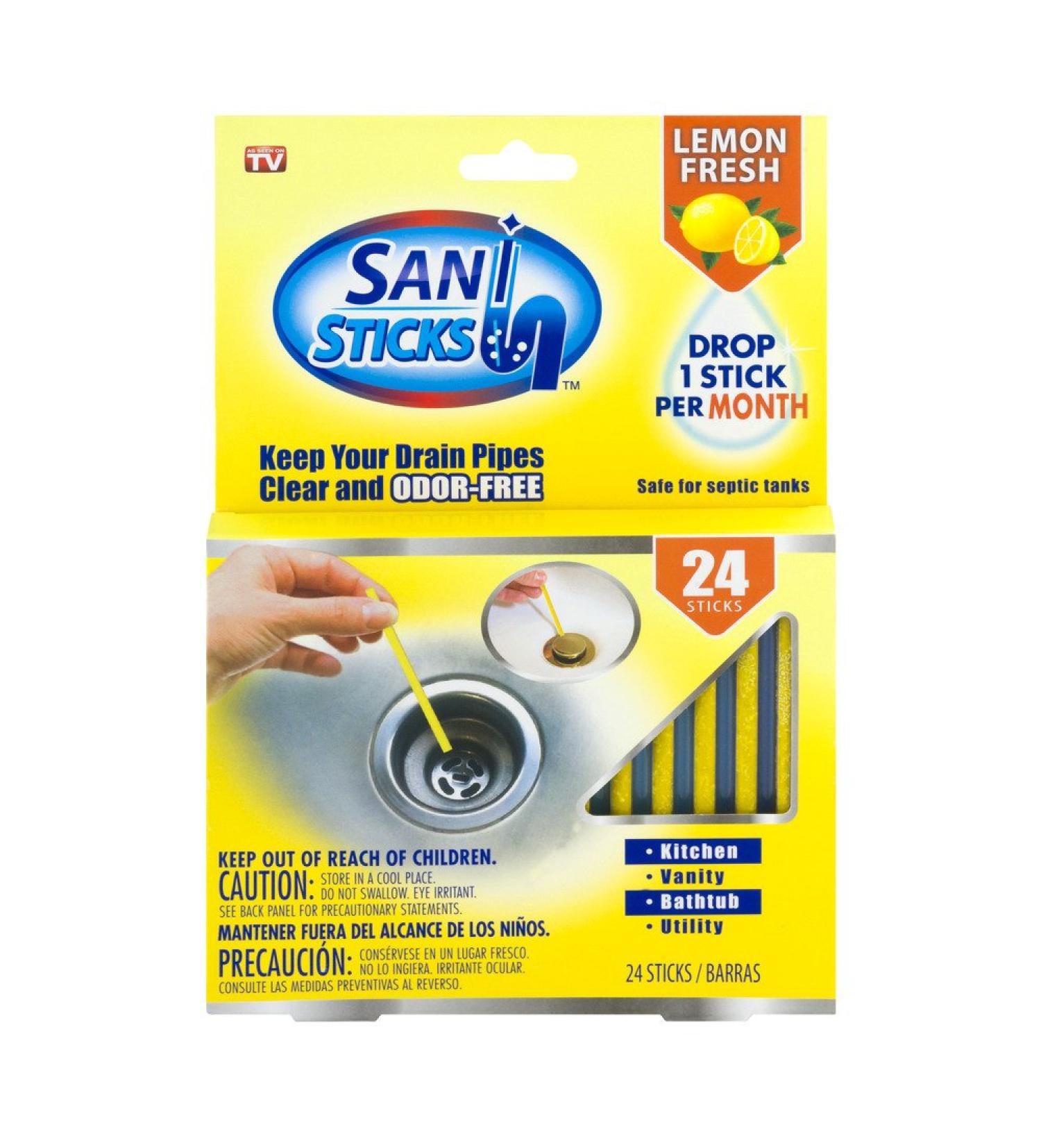 Sani Sticks Lemon Scent Keep Your Drain Pipes Clear Odor-Free and Prevent Clogs Sink Sticks Drain Deodorizer for Tub Sink Drain (Lemon) - Buy Online on GoSupps.com