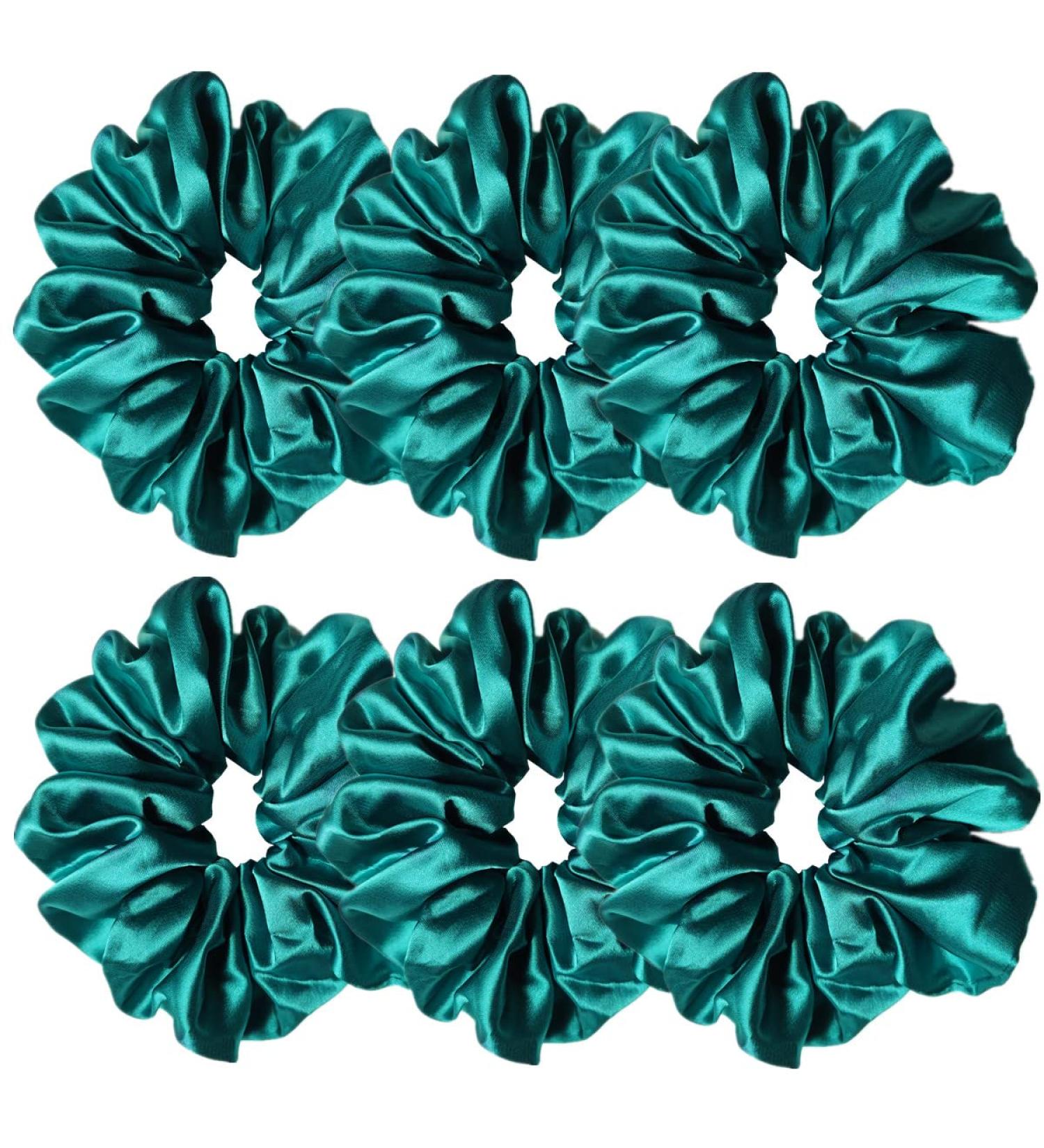 6 Pack Green Satin Silk Hair Scrunchies - Soft Hair Ties for Women & Girls - Buy Online on GoSupps.com
