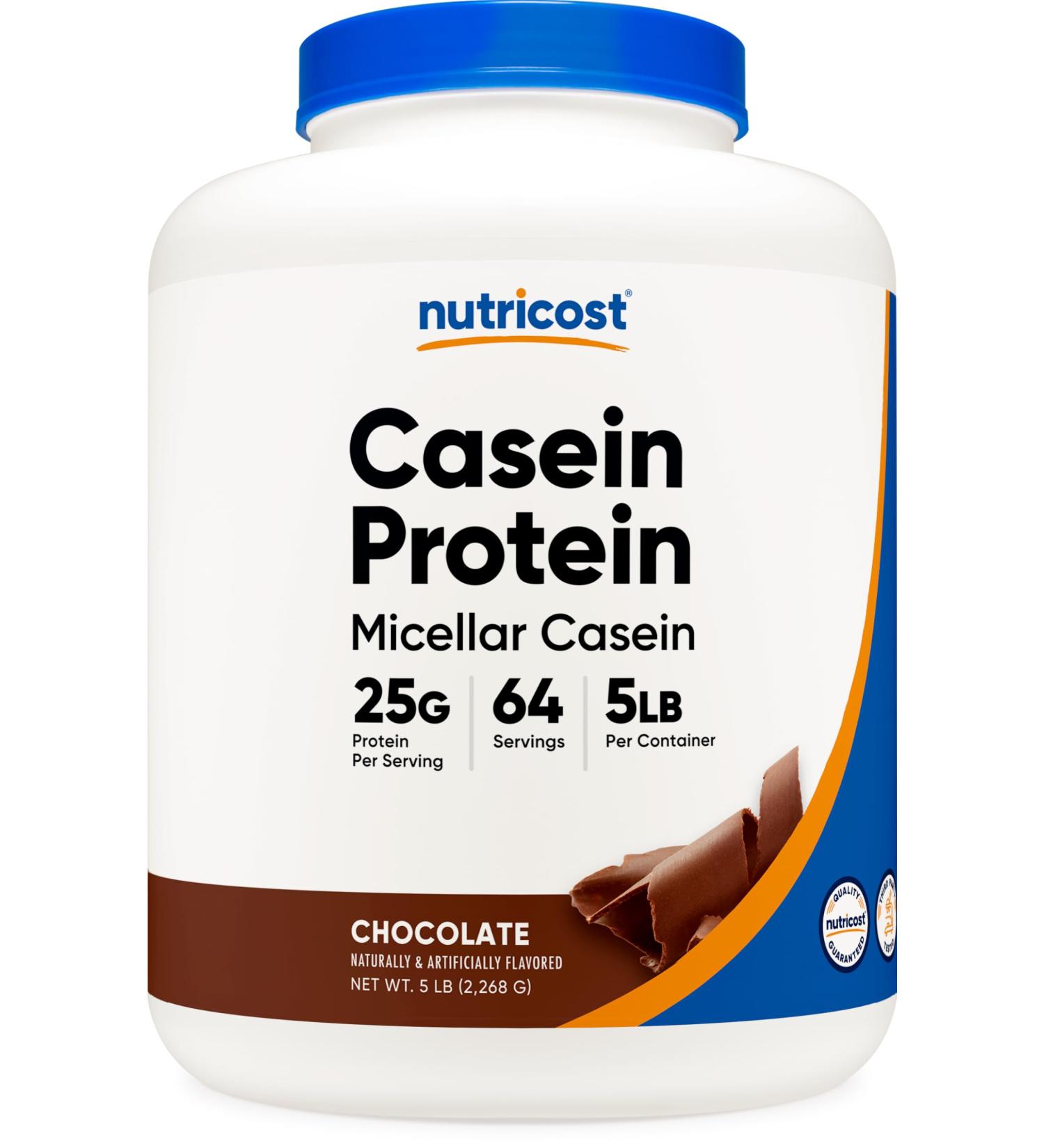 Nutricost Casein Protein Powder 5lb Chocolate - Micellar Casein Gluten Free Non-GMO Chocolate 5 Pound (Pack of 1) - Buy Online on GoSupps.com