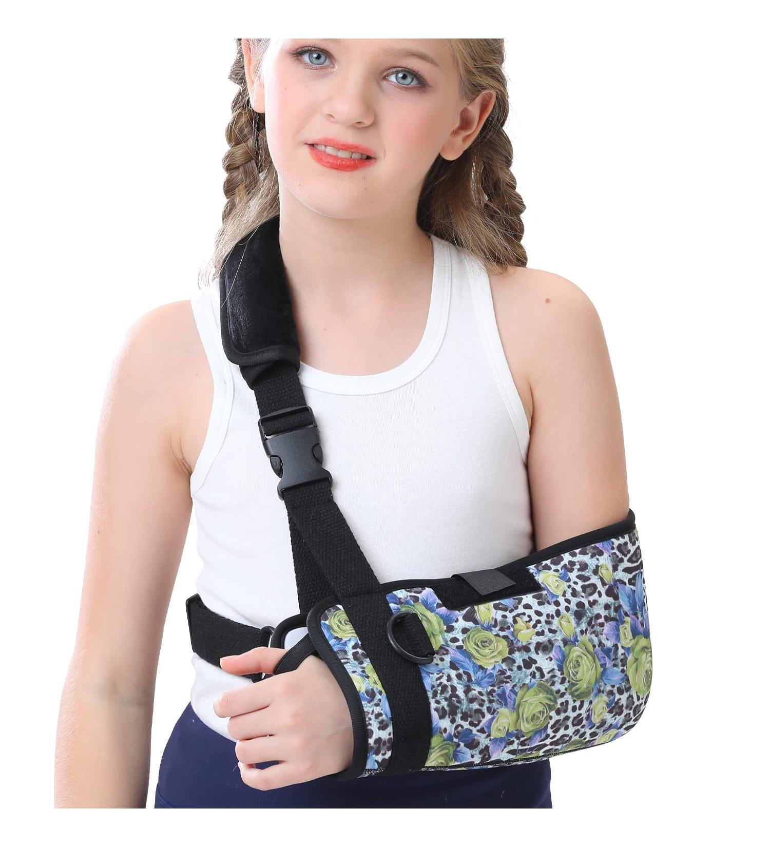 Foam Arm Sling Shoulder Brace Support - Adjustable Waist Strap Elbow Immobilizer for Kids - Ideal for Rotator Cuff Injuries Fractures & Dislocations - Green Rose Leopard Small - Buy Online on GoSupps.com