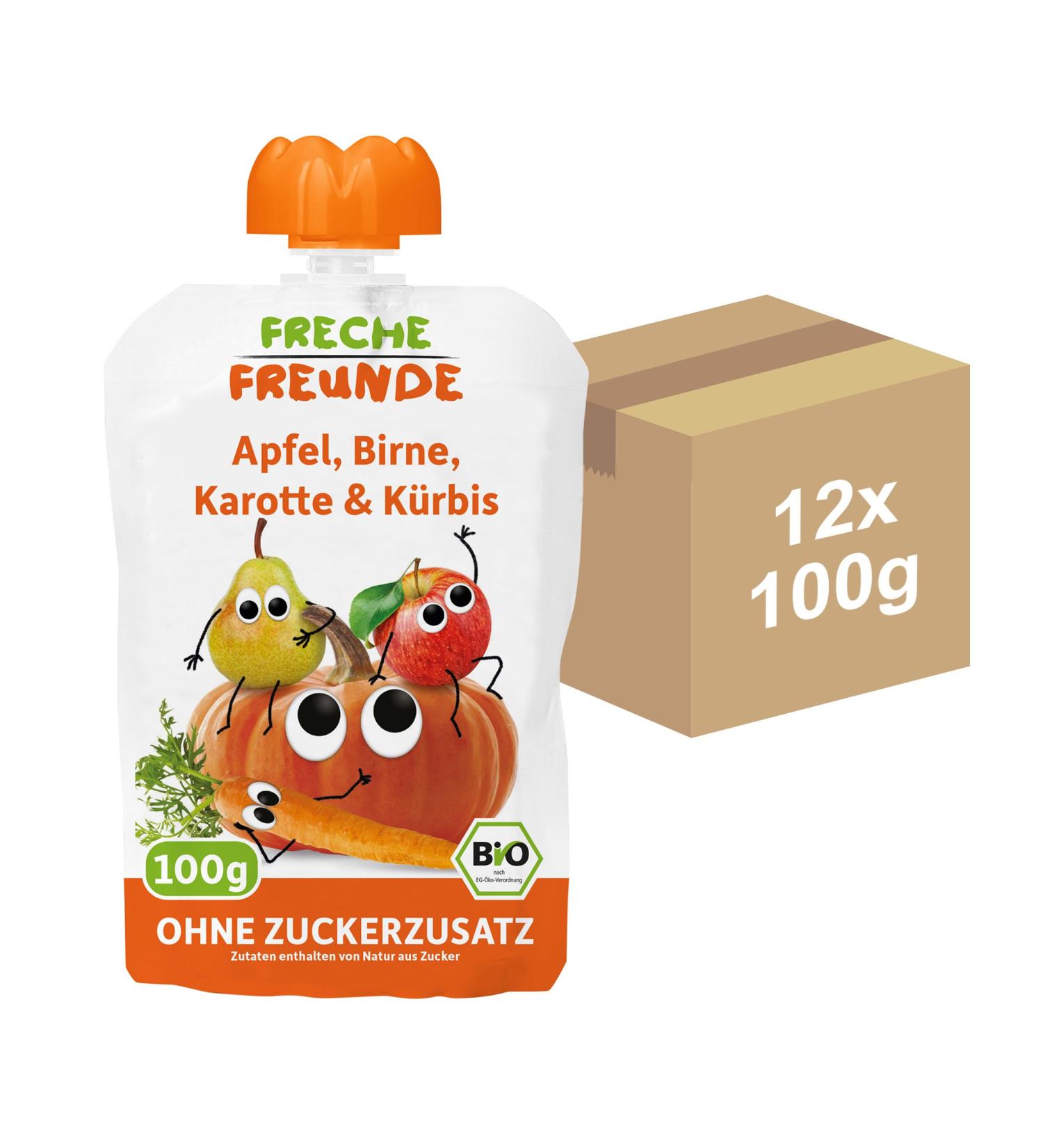 Cheeky Friends Bio Quetschie - Vegan & Gluten-Free Apple Pear Carrot & Pumpkin Squeeze Pouches for Babies & Children (12x100g) - 2x6 Pack - Buy Online on GoSupps.com