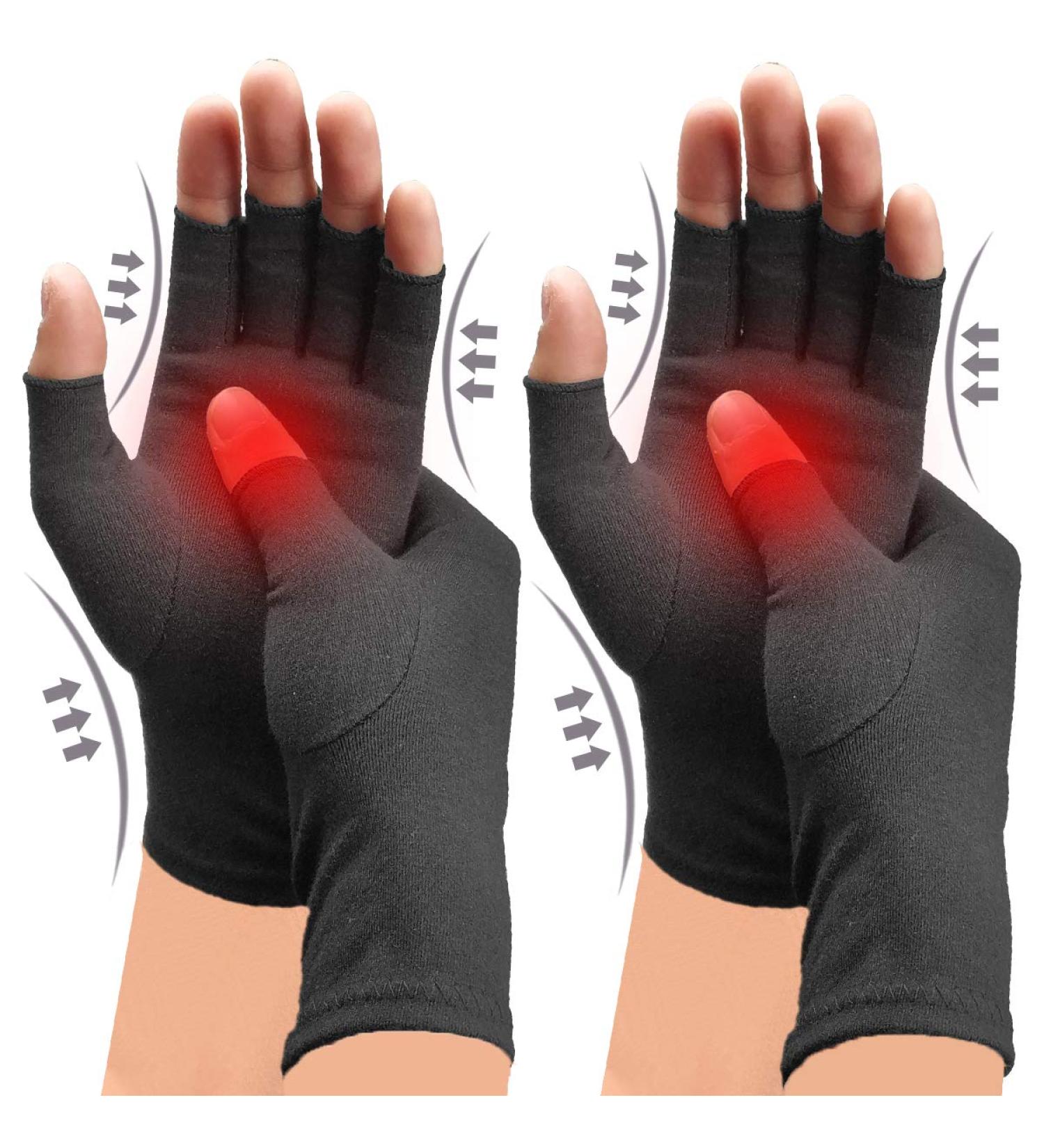 RNAIETY Compression Gloves - 2 Pairs for Arthritis & Carpal Tunnel Relief | Moisture-Wicking Fingerless Design, Black - Buy Online on GoSupps.com