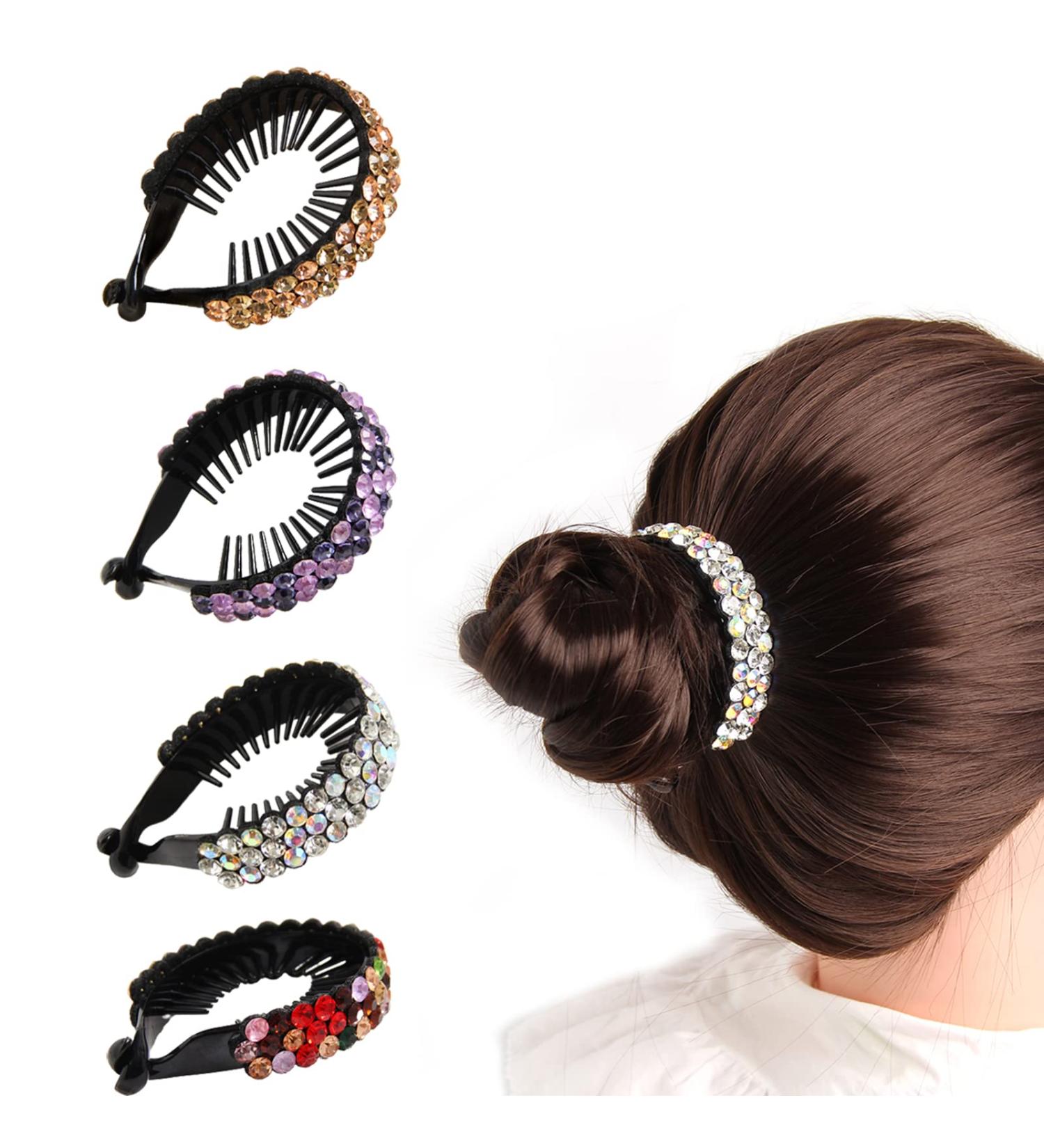 Ponytail Hair Clips - 4 Pcs Gradient Rhinestone Hair Styling Claws in White Purple Champagne Gold | Large Glittering Hair Pins Accessories for Women and Girls - Buy Online on GoSupps.com