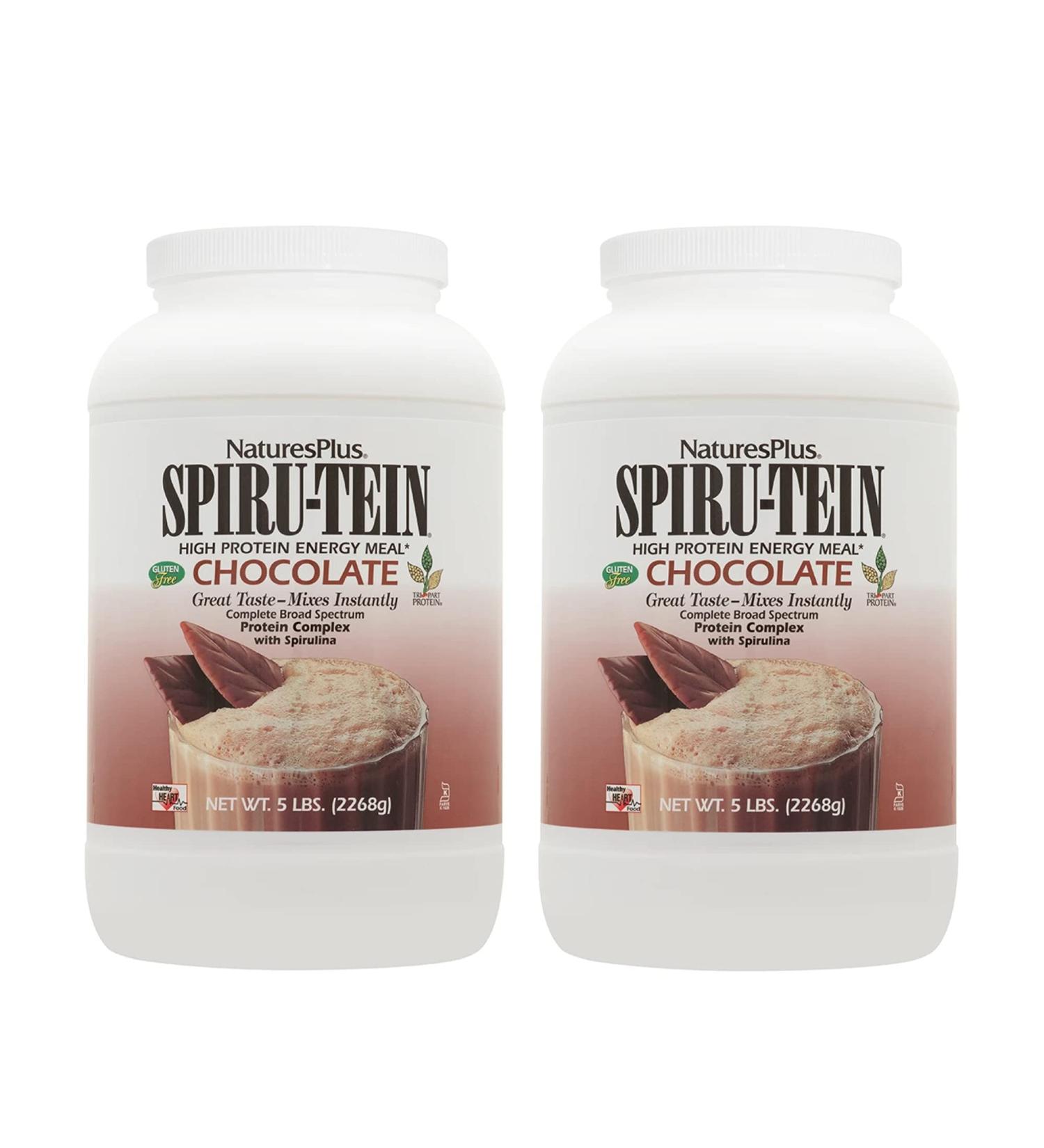 NaturesPlus SPIRU-TEIN Chocolate 5lb (Pack of 2) | Plant-Based Protein Shake | Non-GMO, Vegetarian, Gluten-Free | 162 Servings - Buy Online on GoSupps.com