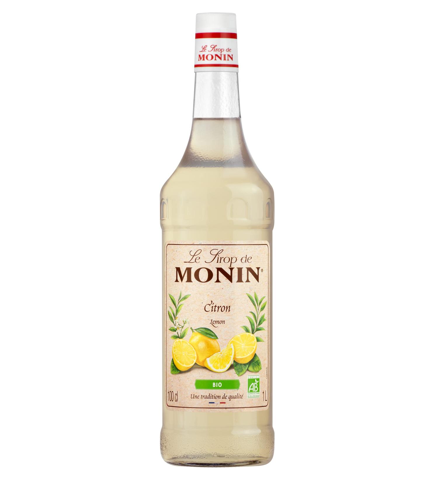 MONIN - Organic Lemon Syrup for Cocktails Iced Teas Lemonade and Still Water - Natural Flavors - 1L