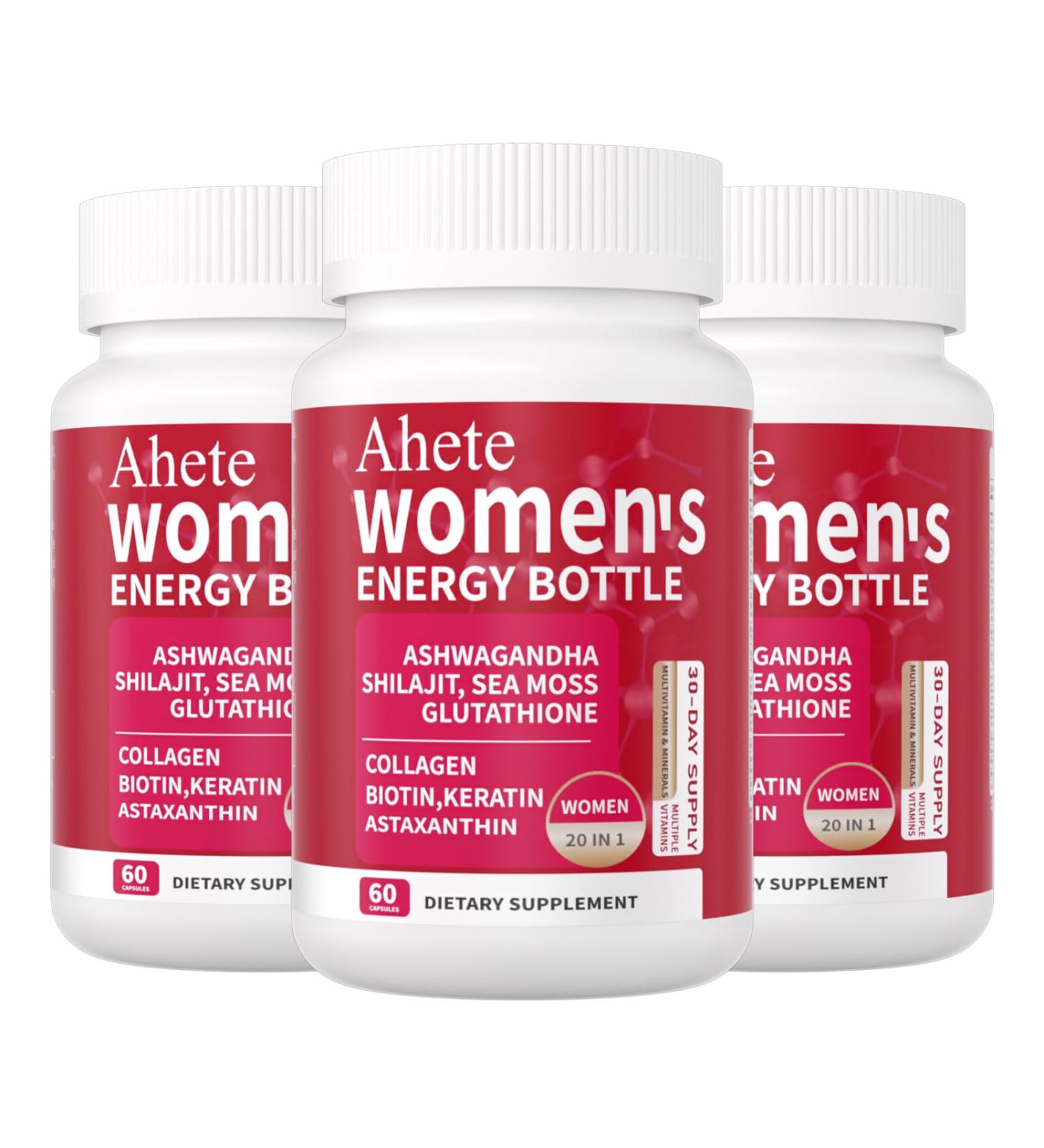 Ahete Multivitamin for Women 20 in 1 Vitamins with Sea Moss Shilajit Astaxanthin and Biotin Energy Bottle for Immune & Energy Support Women Multivitamin Supplement 180 Capsules 90 Days Supply - Buy Online on GoSupps.com