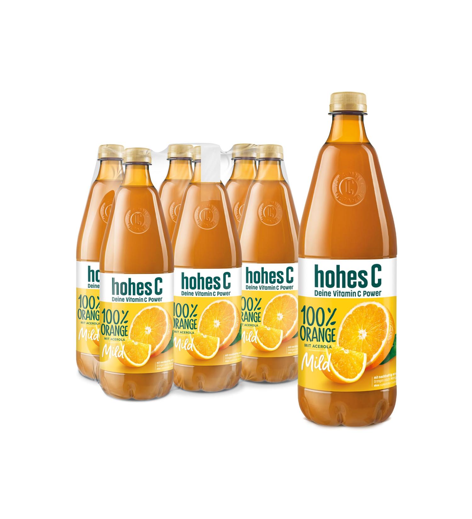 High C Milde Orange 100% Juice - 6 x 1L | Vegan No Added Sugar Vitamin C Less Acidity | Eco-Friendly Recycled PET - Buy Online on GoSupps.com