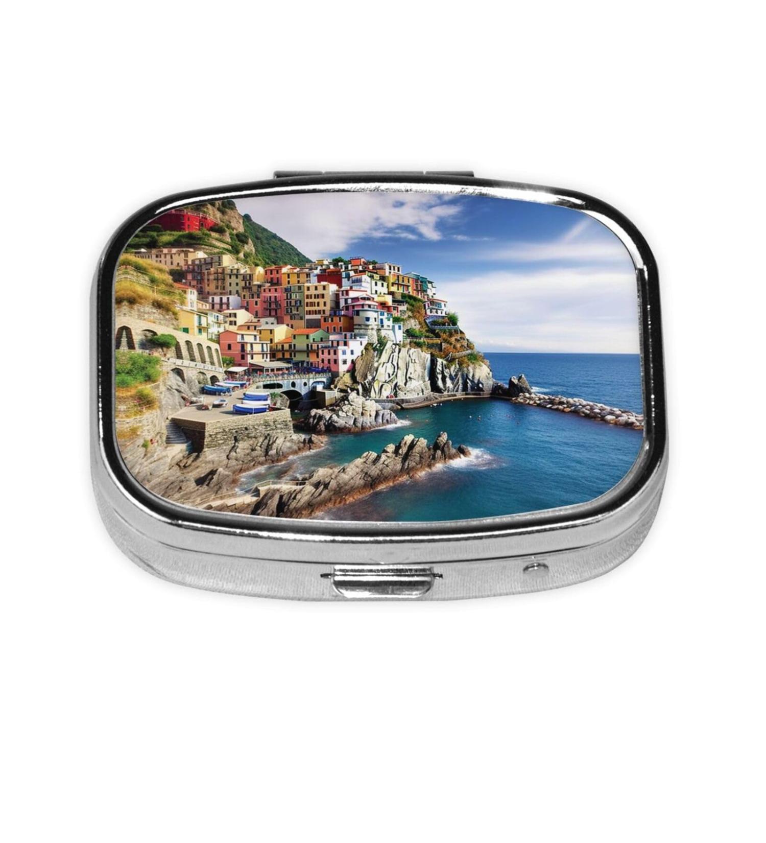 Cinque Terre Scenery 2 Compartment Small Pill Case | Cute Travel Pill Organizer for Pocket & Purse - Perfect Gift - Buy Online on GoSupps.com