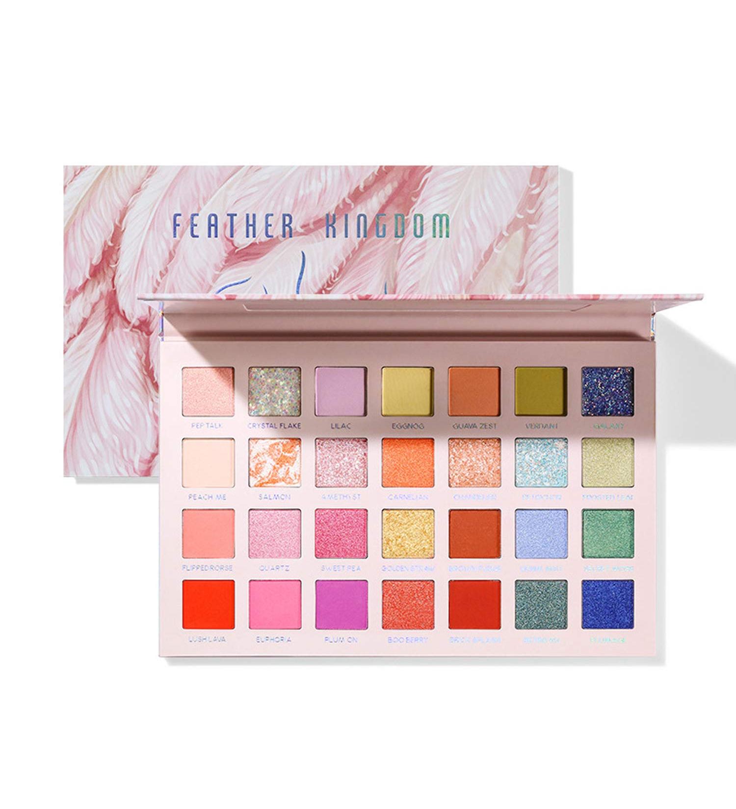 Pudaier 28-Color Feather Eyeshadow Palette - High Pigmented Shimmer Glitter Pressed Pearl Makeup Set - Buy Online on GoSupps.com