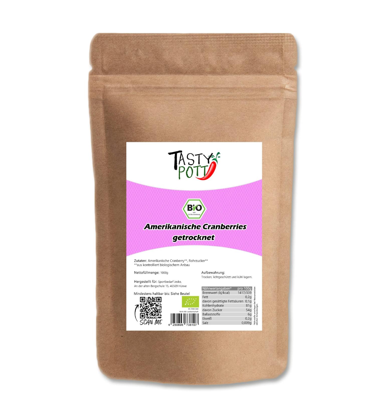 Jeske Sports Supplies Tasty Pott American Organic Cranberries Dried Dried Berries Dried Fruits Fruit Granola Bowl Porridge Fruit Snack in Bag 1000 g - Buy Online on GoSupps.com