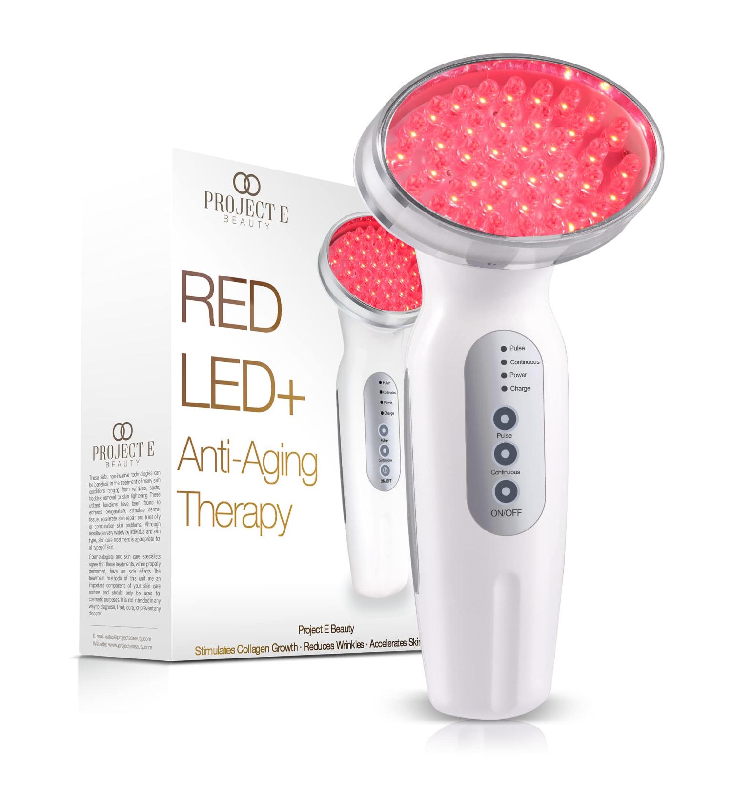 RED LED+ Anti-Aging Therapy by Project E Beauty | Collagen Boosting | Instant Firming and Lifting | Reduces Fine Lines & Wrinkles | Tightens & Tones | Rechargeable & Portable - Buy Online on GoSupps.com