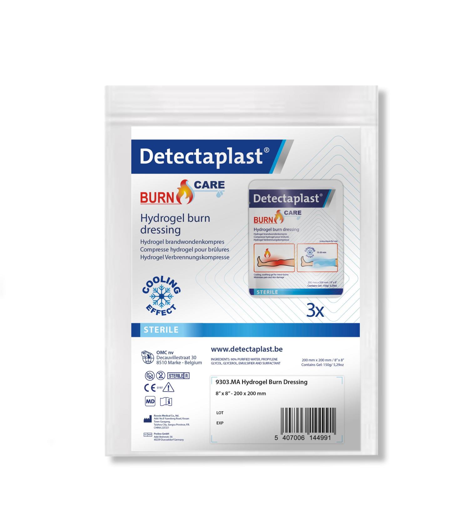 DetectaPlast Fire Wound Compress with Hydrogel - Sterile 20x20 cm (3 Pieces) for Strong Burns | Water-Based Healing Gel - Buy Online on GoSupps.com