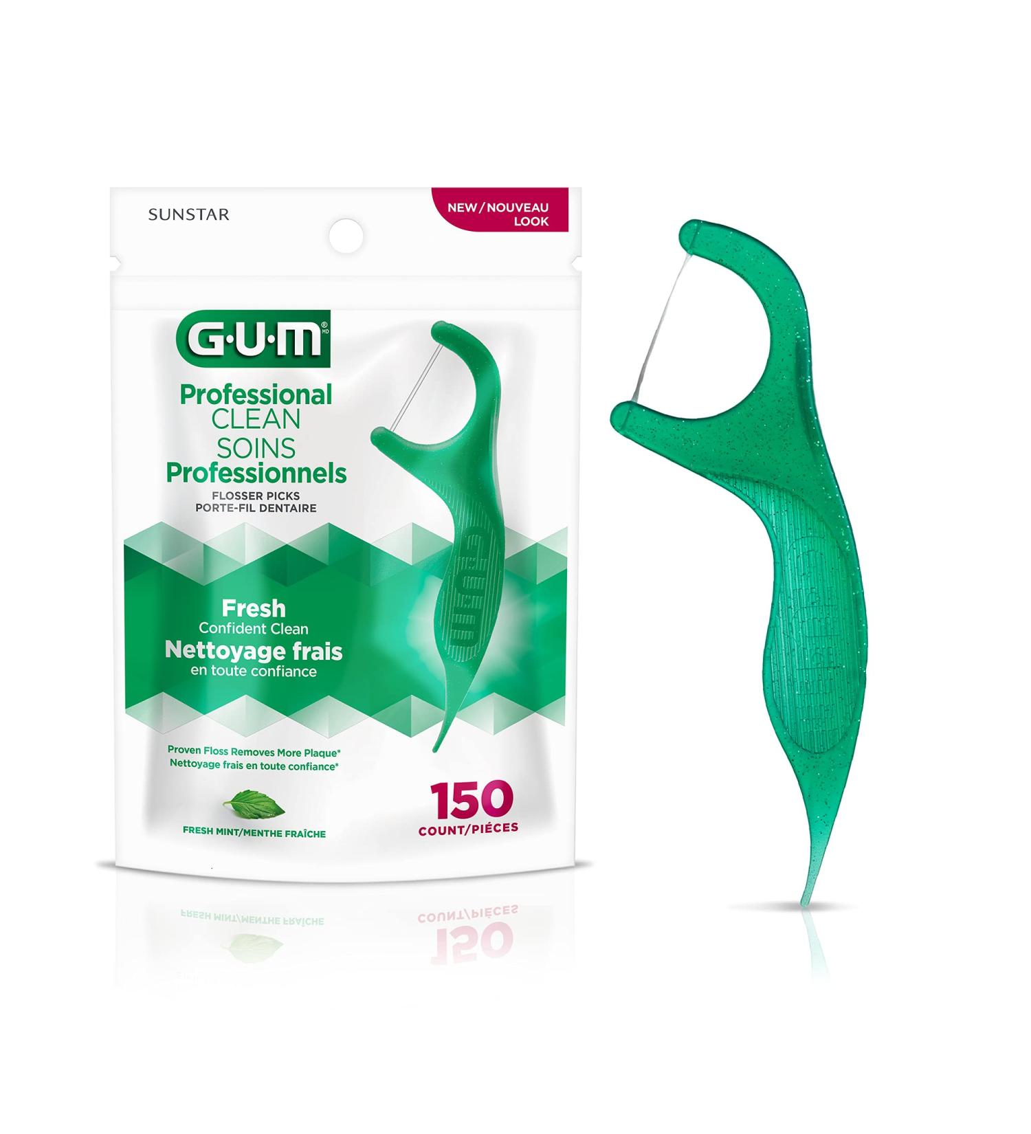 GUM-889DD Professional Clean Flossers - Extra Strong Flosser Pick, Fresh Mint (150 count) - Buy Online on GoSupps.com