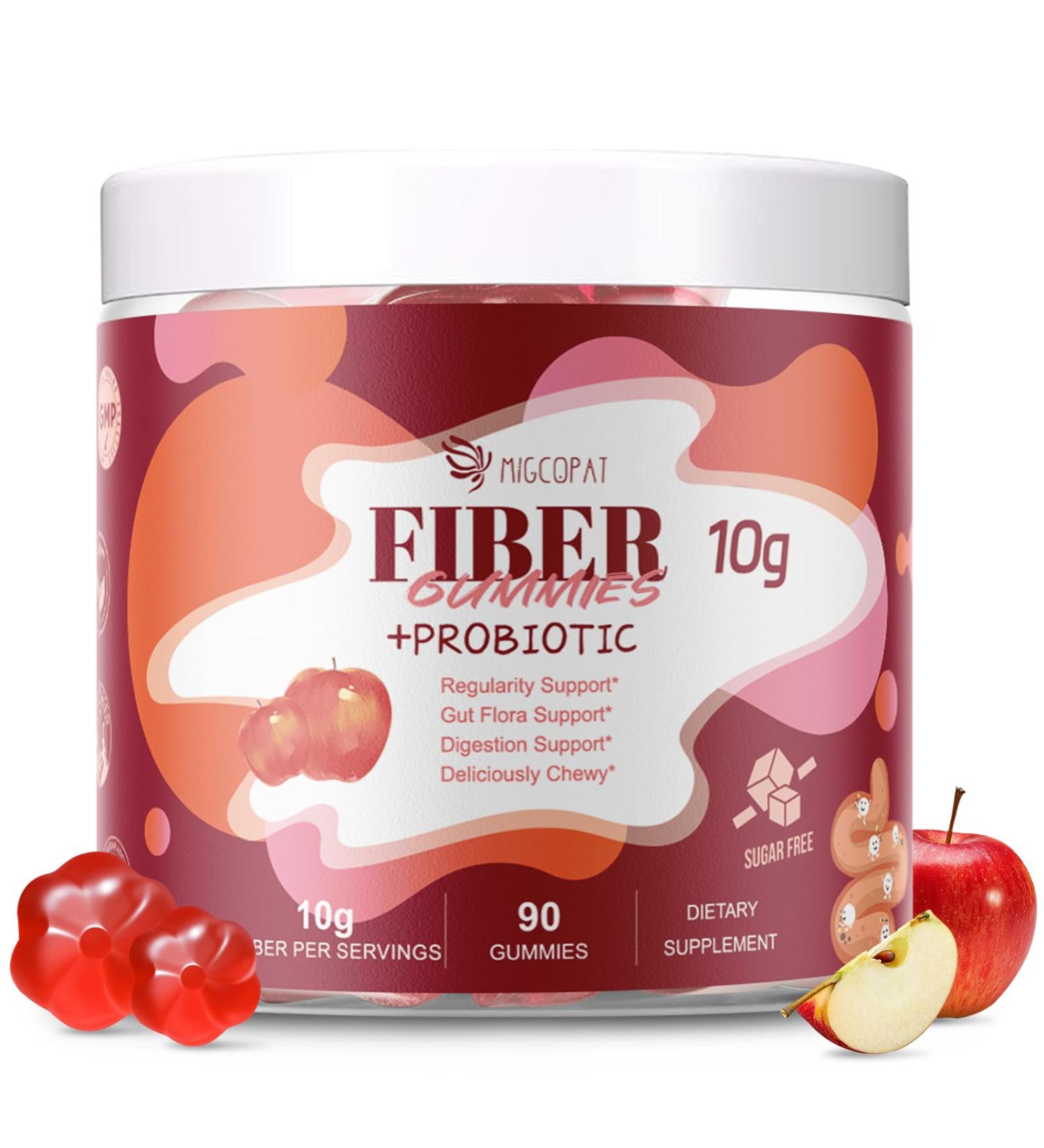 Fiber Gummies with Probiotics 10G Fiber per Serving No Sugar Added Apple Flavor with 10 Billion CFU Probiotics Blend Apple Cider Vinegar Vitamin C Inulin Bloating Support 90 Count 90 Count (Pack of 1) - Buy Online on GoSupps.com