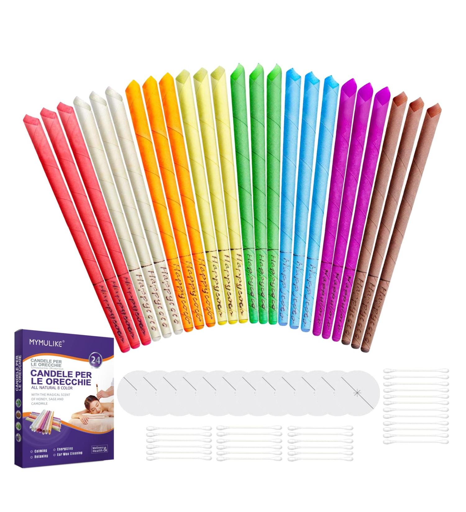 Natural Beeswax Ear Wax Removal Candles - Non-Toxic Fragrance-Free Ear Cleaner with 8 Colors - Includes 12 Protective Disks - Buy Online on GoSupps.com