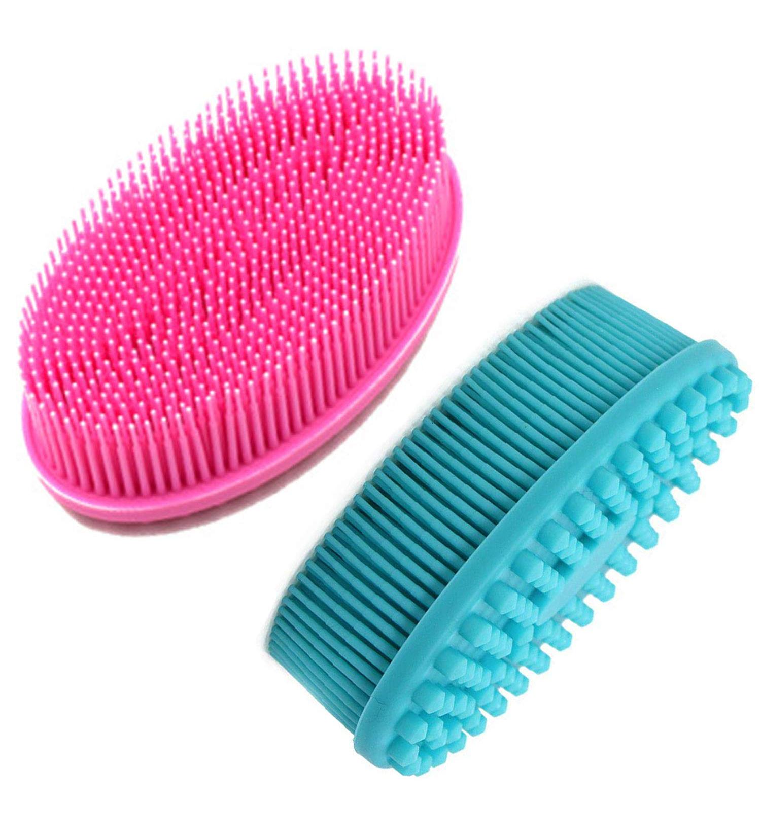 ABOLINE Silicone Body Scrubber 2 Pack - Exfoliating Shower Loofah Brush for Gentle Skin Massage & Exfoliation - Green & Pink - Buy Online on GoSupps.com