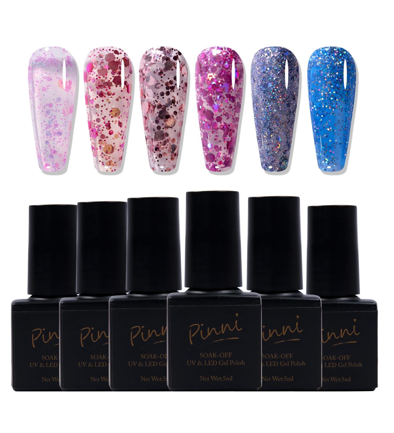 6 Colors Glitter Series Gel Nail Polish Kit-Glitter Sparkle Pink Blue Light Grey- Soak-Off UV/LED Nail Polish Gel for Home Salon DIY Nail Art 5ML - Buy Online on GoSupps.com
