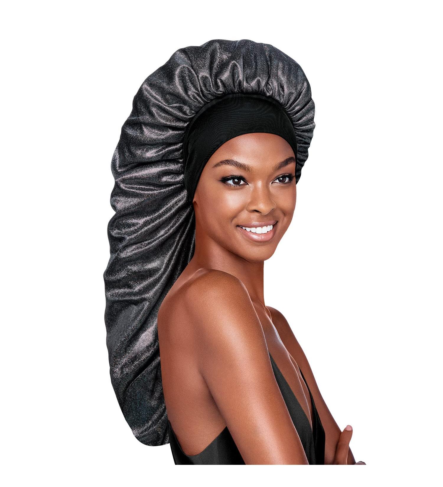Red by Kiss Glitter Braid Bonnet - Wide Edge Breathable Hair Bonnet for Curly Natural Long Hair - Jet Black Pearl - Buy Online on GoSupps.com