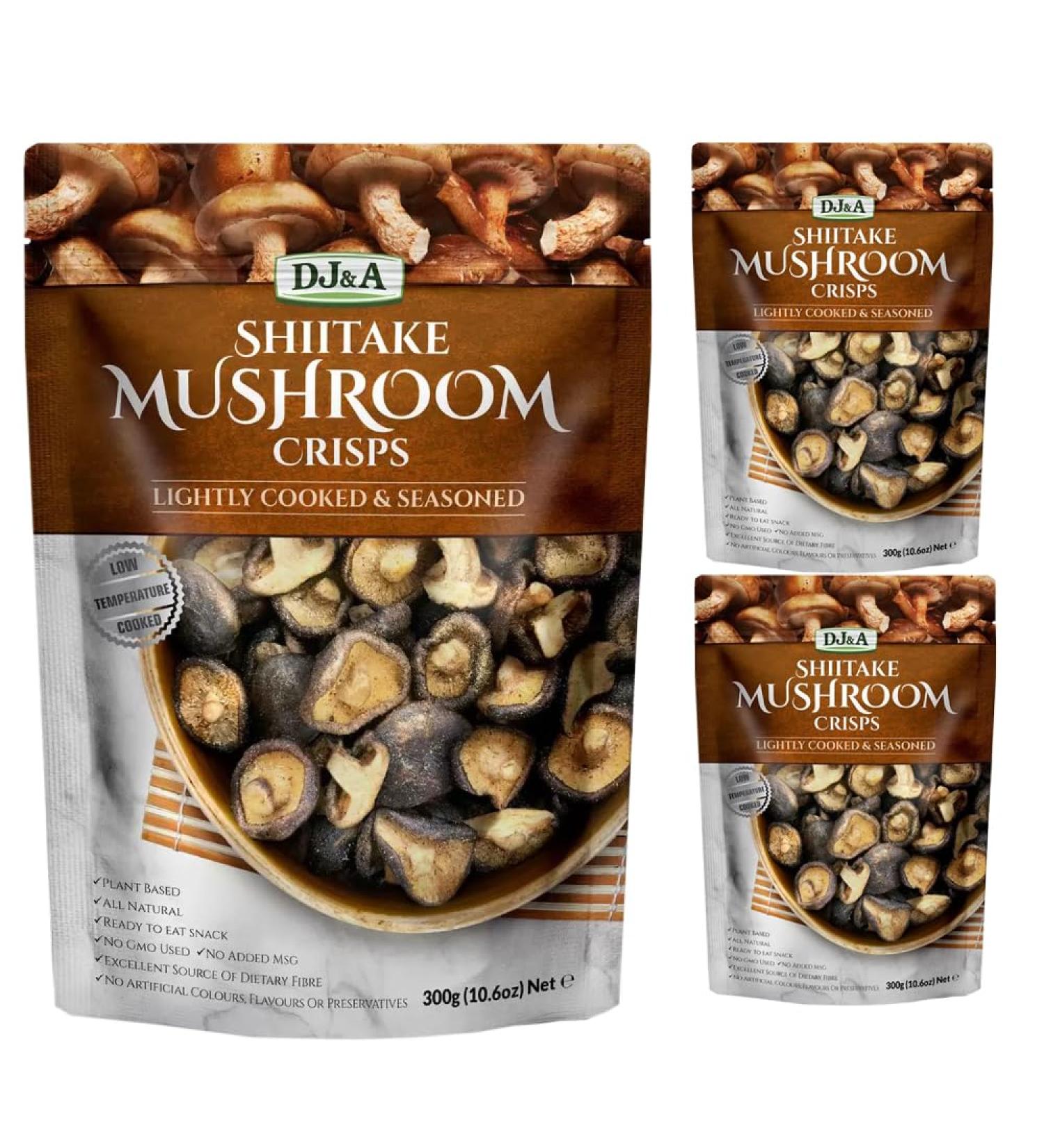 DJ & A 3 x 300g Shiitake Mushroom Crisps Sharing Bag with Welari Thank you Card Natural Plant Based Snack (900ml) (3pack) - Buy Online on GoSupps.com
