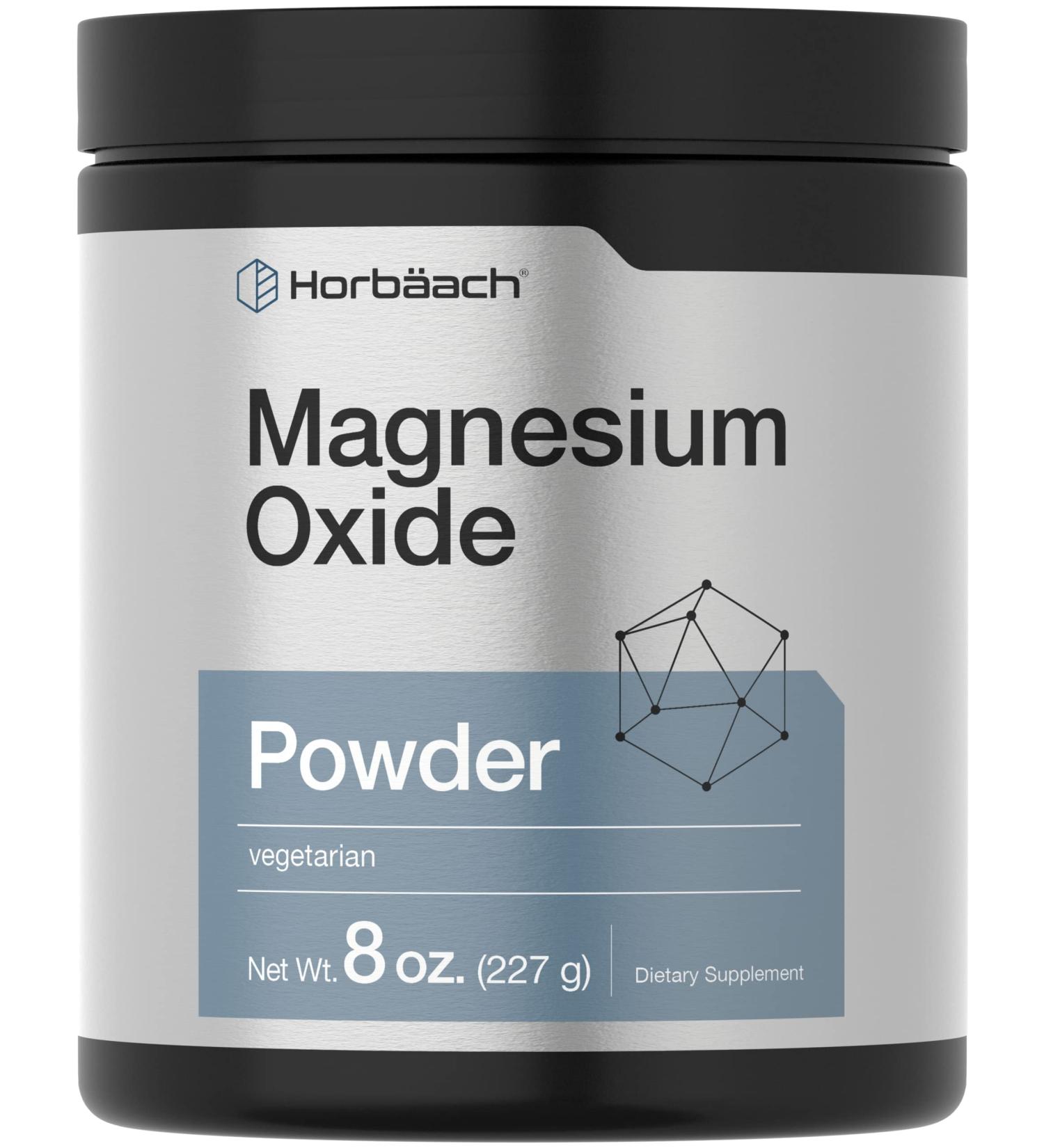 Horb ach Magnesium Oxide Powder | 400mg | 8 Ounces (227 g) | Vegetarian Non-GMO and Gluten Free Supplement - Buy Online on GoSupps.com
