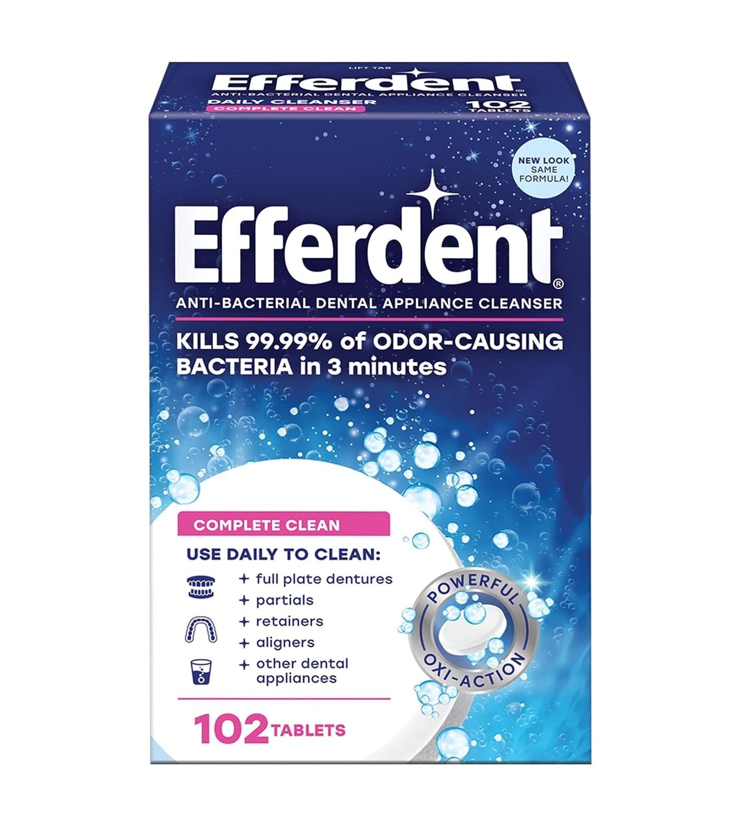 Efferdent Anti-Bacterial Dental Appliance Daily Cleanser Complete Clean 102 Tablets - 8 Pack - Buy Online on GoSupps.com