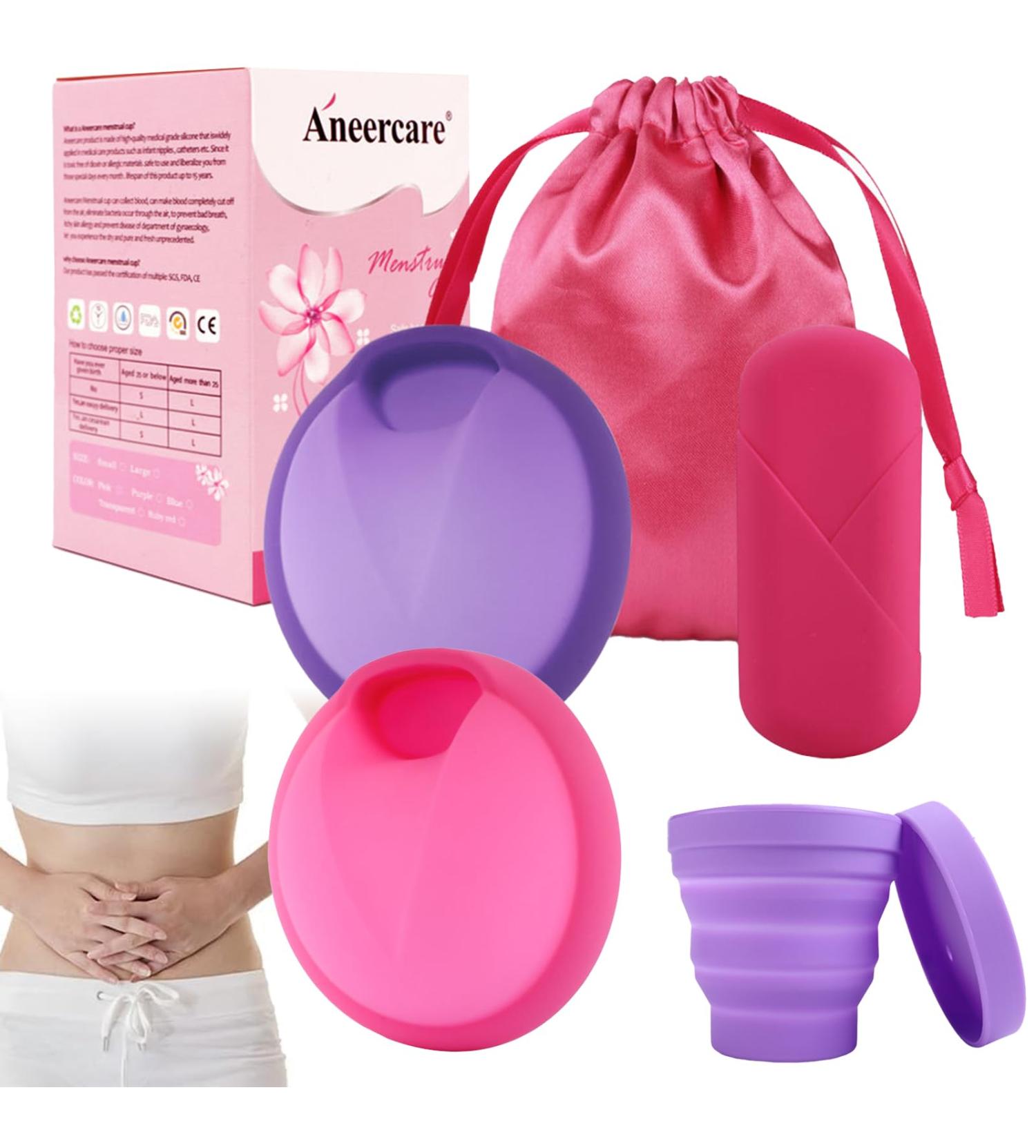 Buy Mhduyeg 2-Piece Reusable Silicone Menstrual Disc & Cup Set - Includes Sizes S & L Folding Cup & Storage Box | Eco-Friendly Period Solution - Buy Online on GoSupps.com