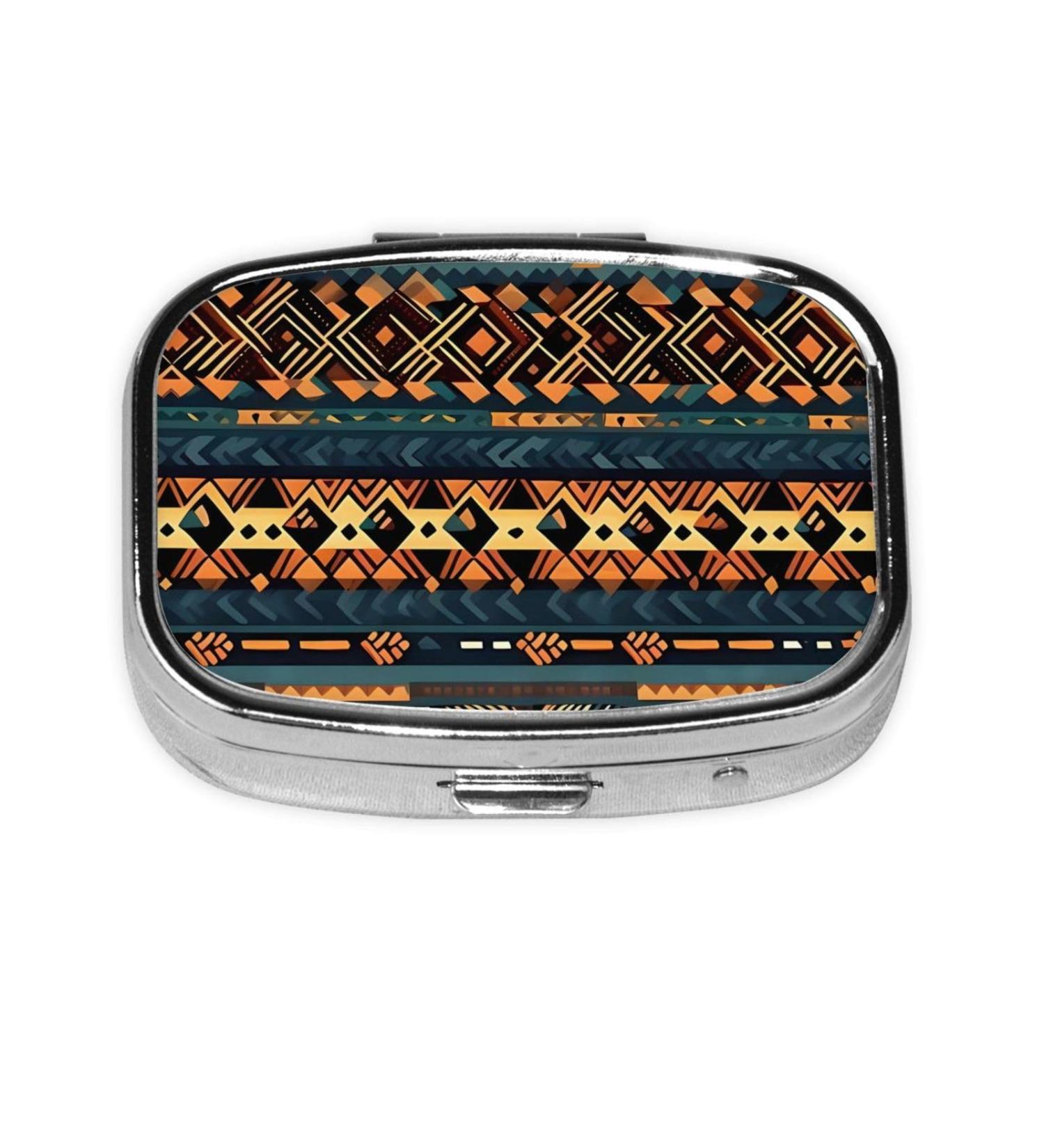 Shop African Tribal Ethnic Texture 2 Compartment Pill Case | Cute Travel Pill Box Organizer for Pocket & Purse Gifts - Buy Online on GoSupps.com