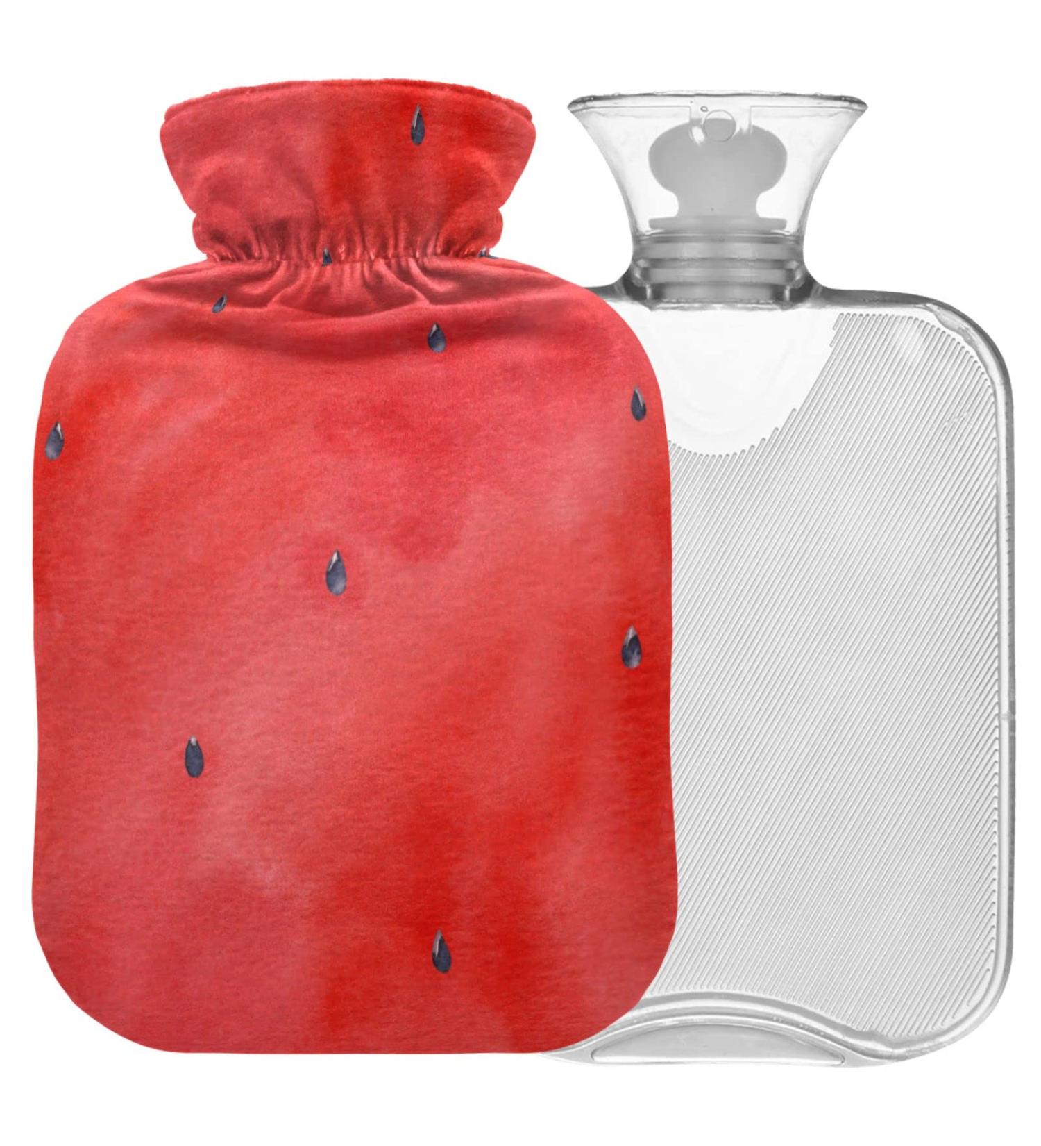 Naanle Red Watercolor Hot Water Bottle with Cover - 1L for Pain Relief Bed Warmer and Heat Therapy - Transparent & Versatile - Buy Online on GoSupps.com