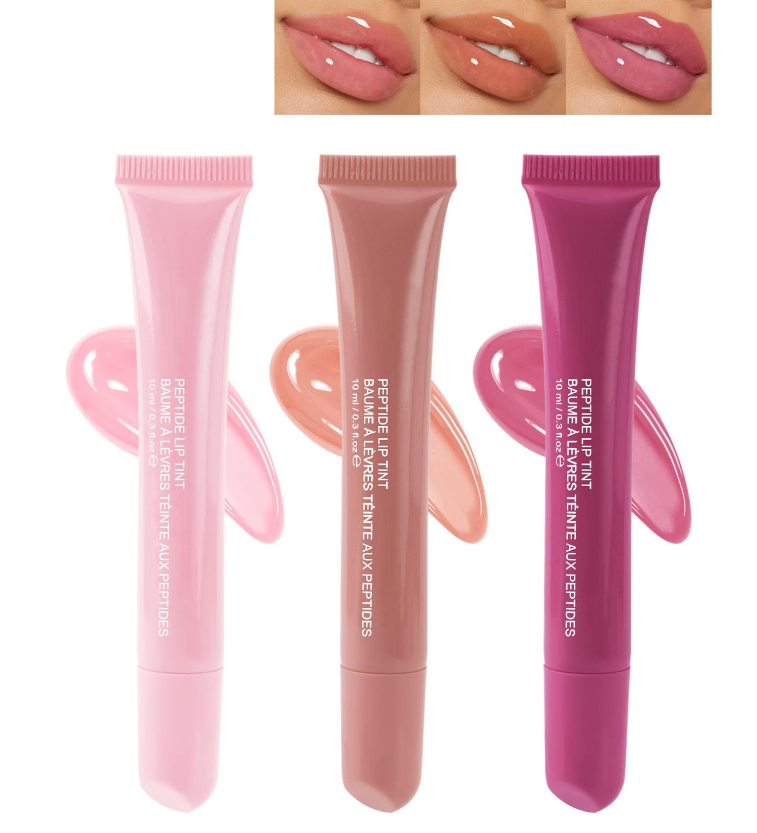 Tinted Peptide Lip Tint Moisturizer Set-3 Colors Nude Pink Rose Lip Treatment Balm Longlasting Jelly Yummy Lip Tint Stain Lip Gloss Hydrating Glow Reviver Lip Care Oil Kit for Women-01+02+03 - Buy Online on GoSupps.com