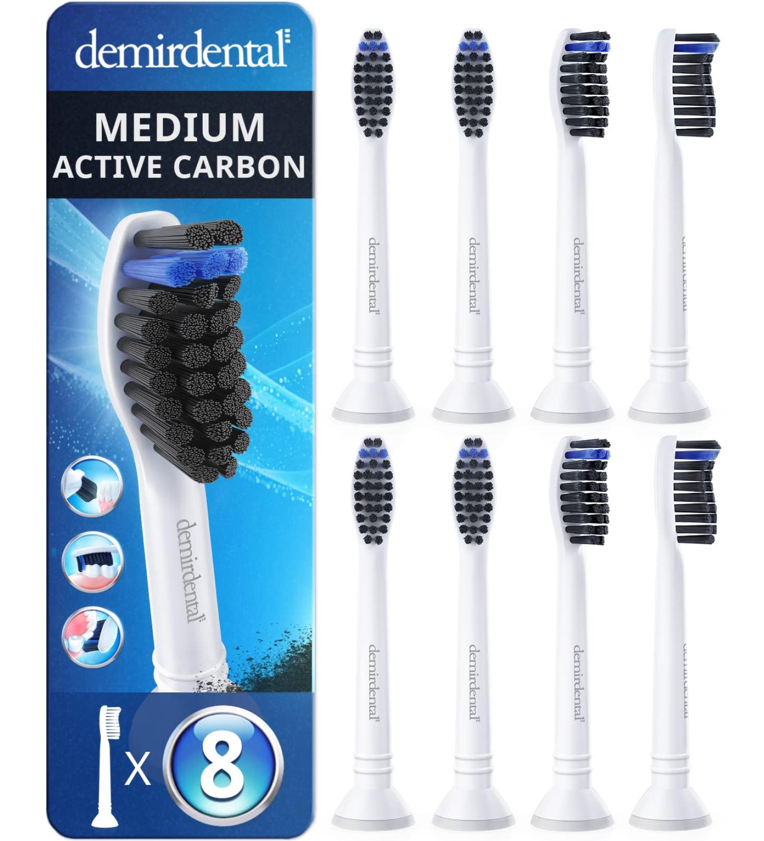 Toothbrush Heads Active Charcoal Medium Compatible with Philips Sonicare Toothbrush Heads - Replacement Heads for Natural Cleaning - Medium Brush Heads - White - HX9058m - 8 Pack