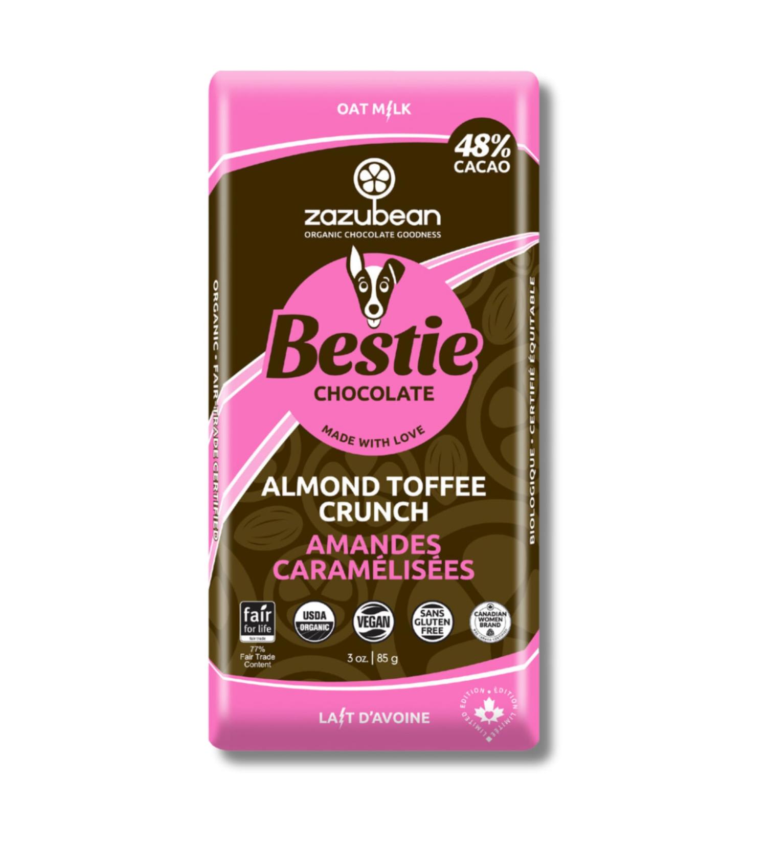 Zazubean SUPERFOODS Chocolate bars - Organic Vegan Fair trade Gluten free Soy Free (Almond Toffee Crunch) - Buy Online on GoSupps.com