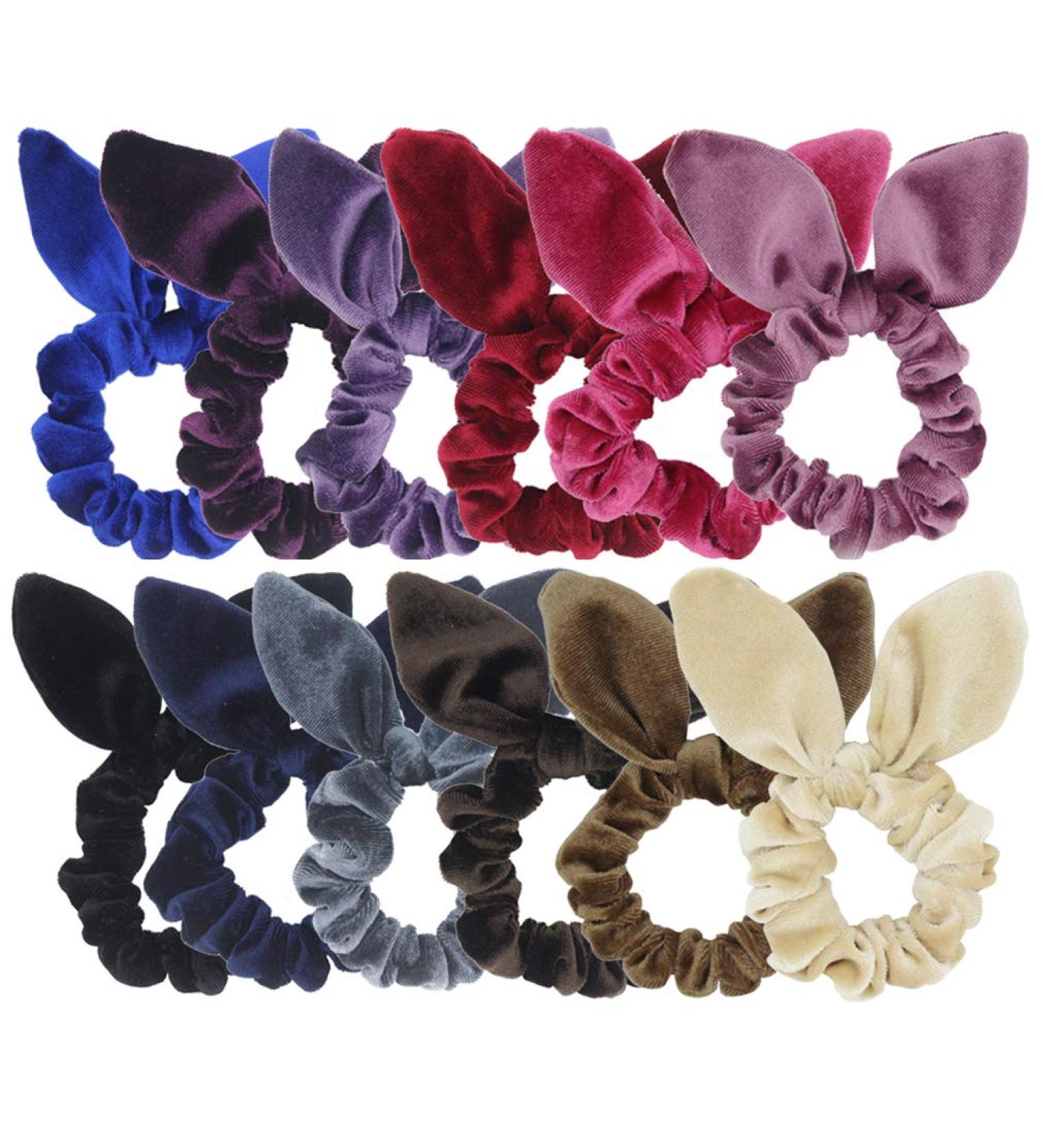 SUSULU Velvet Hair Scrunchies - Pack of 12 Elastic Rabbit Ear Hair Ties for Women - Buy Online on GoSupps.com