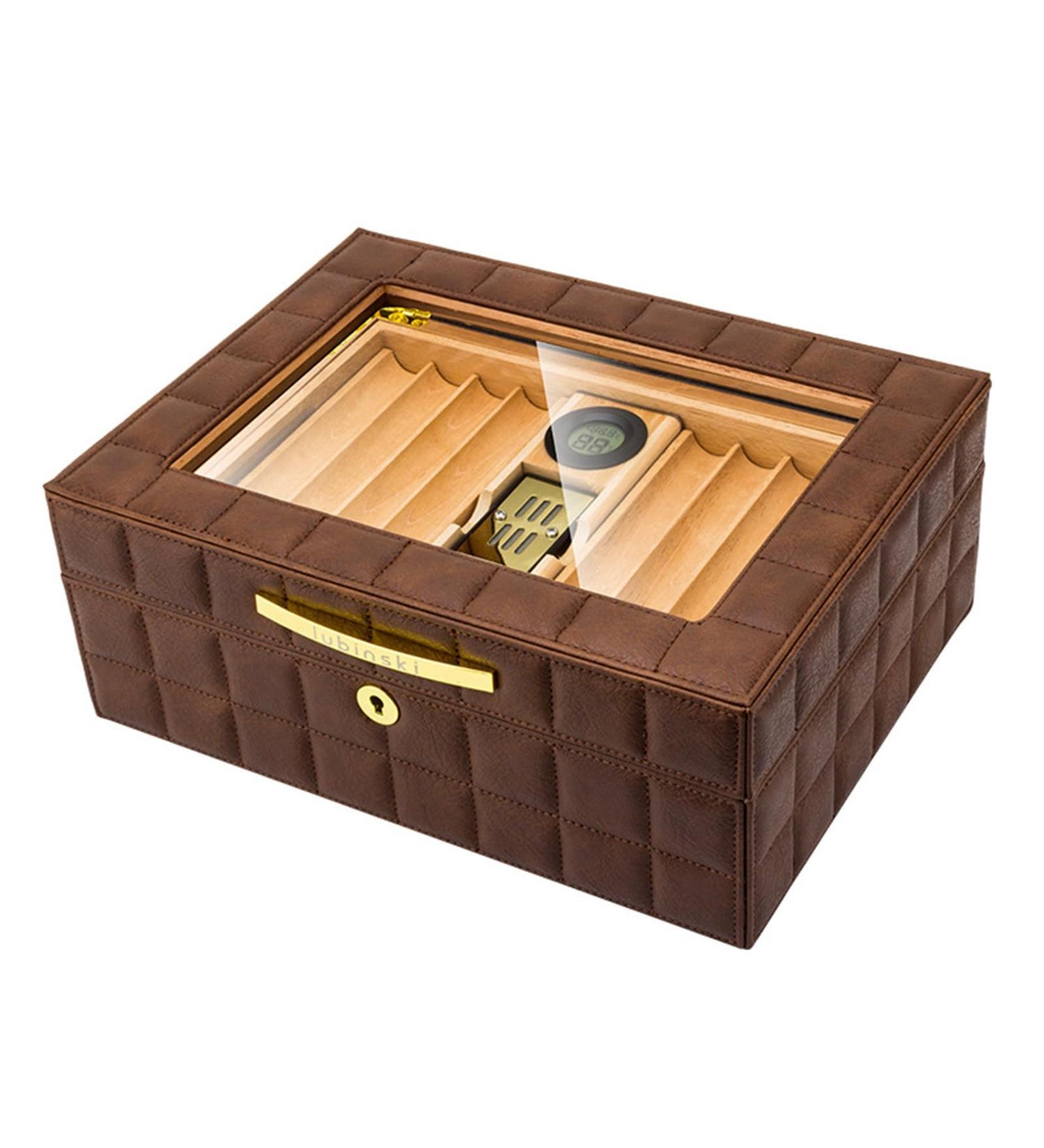 Cigar Humidor Leather Cedar Wood Cigar Cabinet with Digital Hygrometer Humidifier Cigar Accessories to Accommodate 50 Cigars Brown - Buy Online on GoSupps.com