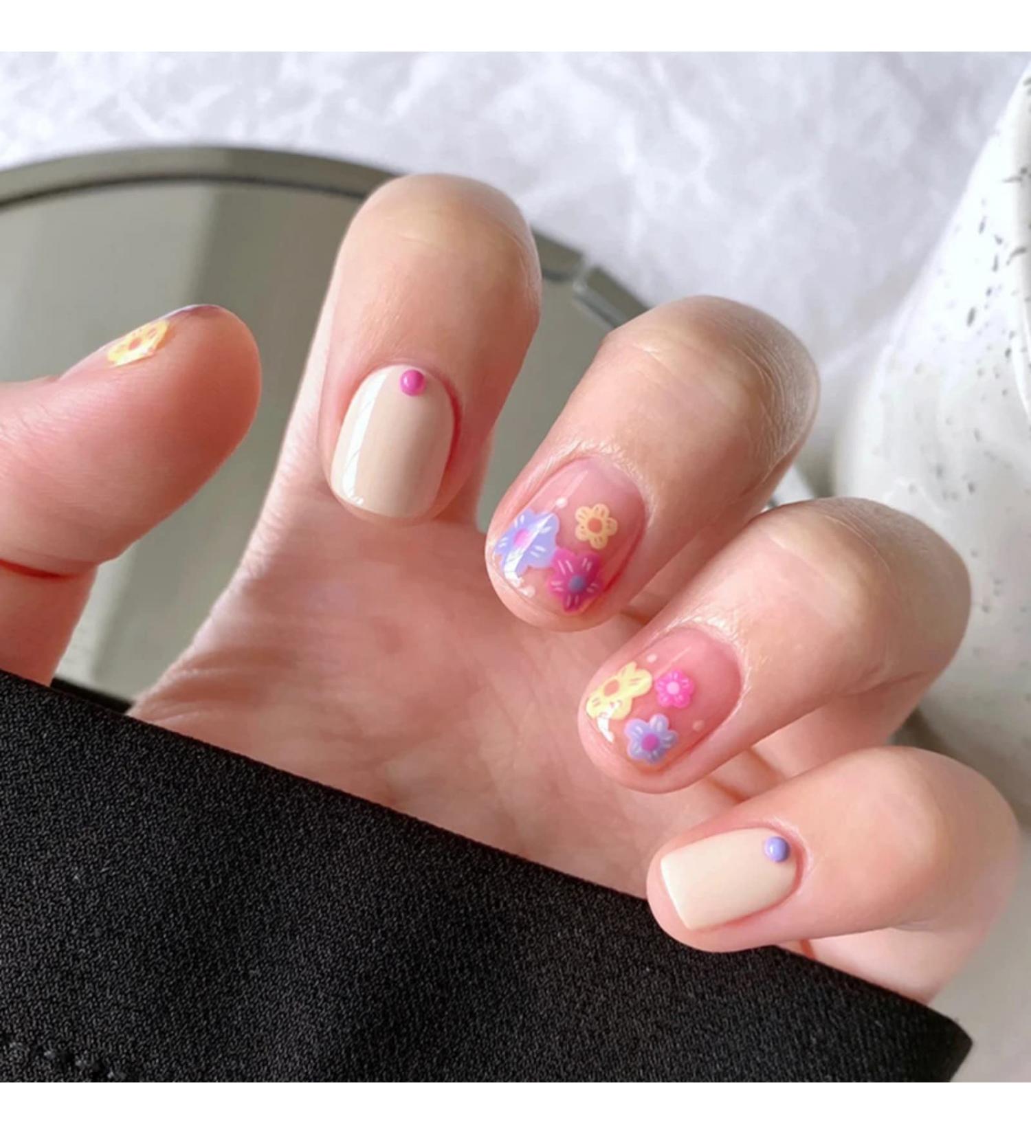 Justotry 24-Piece Angular Nails Set | Colorful Floral & Beige French Press | Beautiful Fake Square Fingernails for Women - Buy Online on GoSupps.com