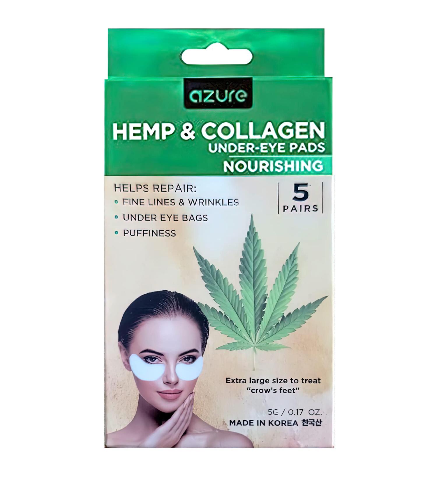 AZURE Hemp & Collagen Nourishing Under Eye Pads - Toning Hydrating & Anti Aging Eye Mask Patches - Reduces Fine Lines Wrinkles Dark Circles & Puffiness - Skin Care Made in Korea - 5 Pairs - Buy Online on GoSupps.com