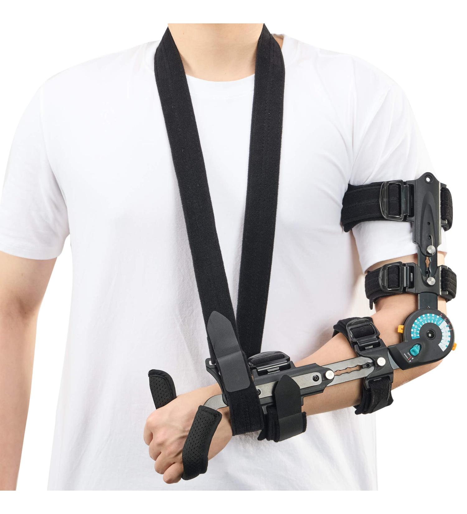 Hinged ROM Elbow Brace with Hand Grip | Post-Op Support & Sling Stabilizer for Arm Injury Recovery | Fracture Rehabilitation - Left Arm - Buy Online on GoSupps.com
