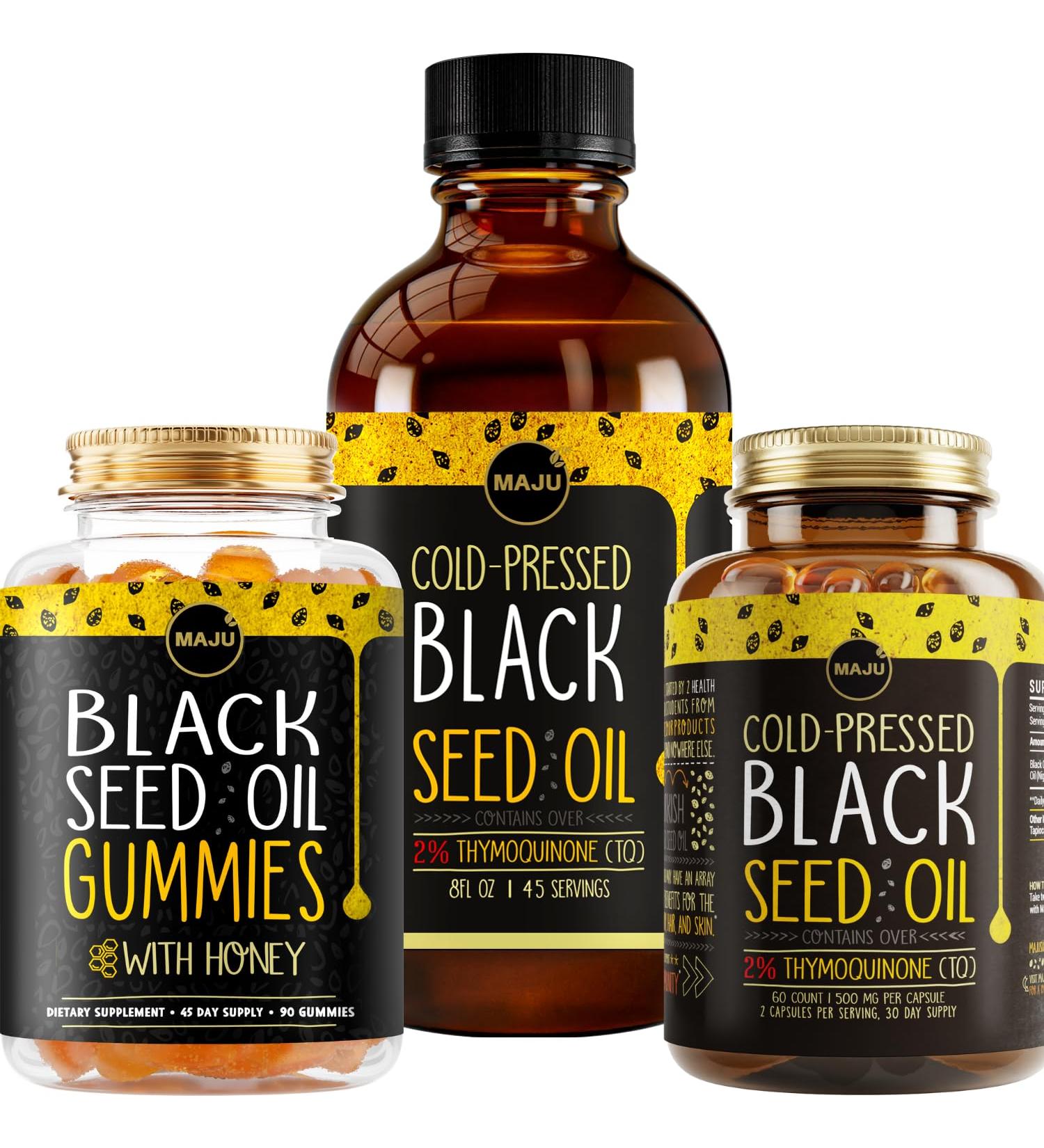 Maju Superfoods Black Seed Oil 3-in-1 Bundle Gummies Capsules & Liquid - Buy Online on GoSupps.com