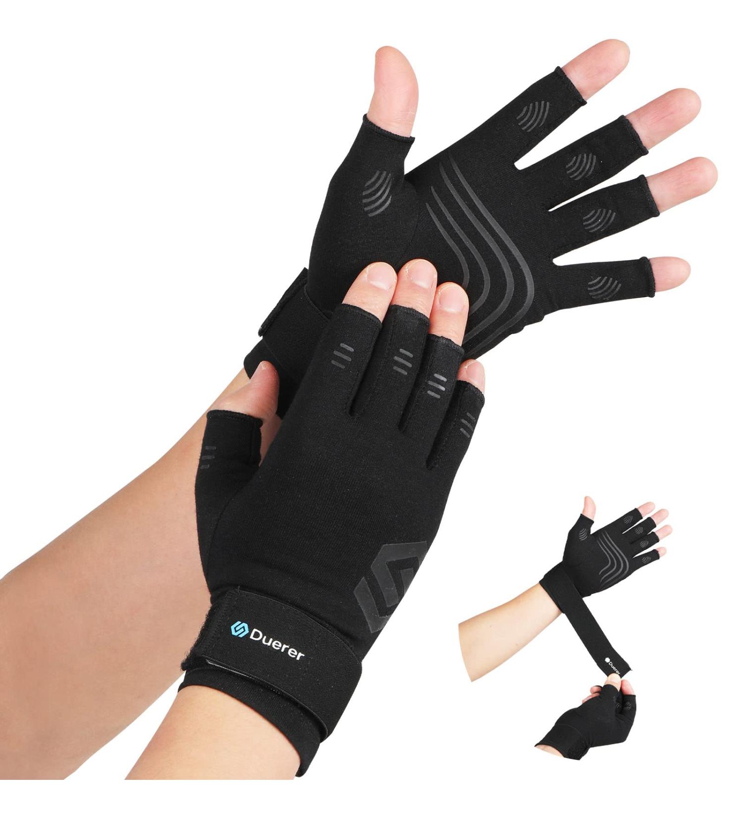 Duerer Arthritis Compression Gloves with Straps for Hand Pain Relief - Large, Black - 1 Pair - Buy Online on GoSupps.com