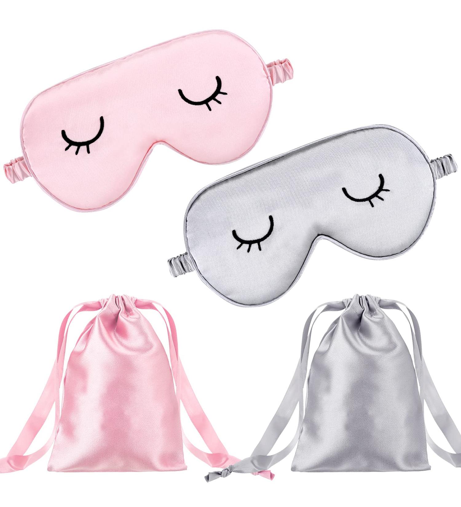 Kids Silk Sleep Eye Masks Set - Adjustable Eyeshade Cover for Ages 12+, Pink & Gray (4-Piece Set) - Buy Online on GoSupps.com