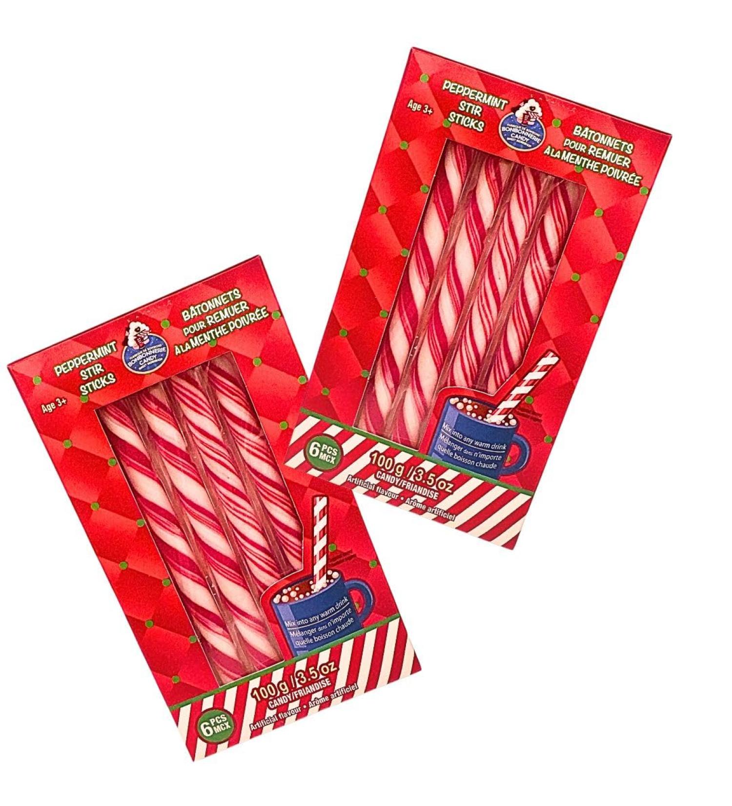 Candy Cane Peppermint Stir Sticks 2 Packs of 6 12 Stir Sticks In Total. Great for Hot Chocolate and Coffee - Christmas Favors Stocking Stuffers.
