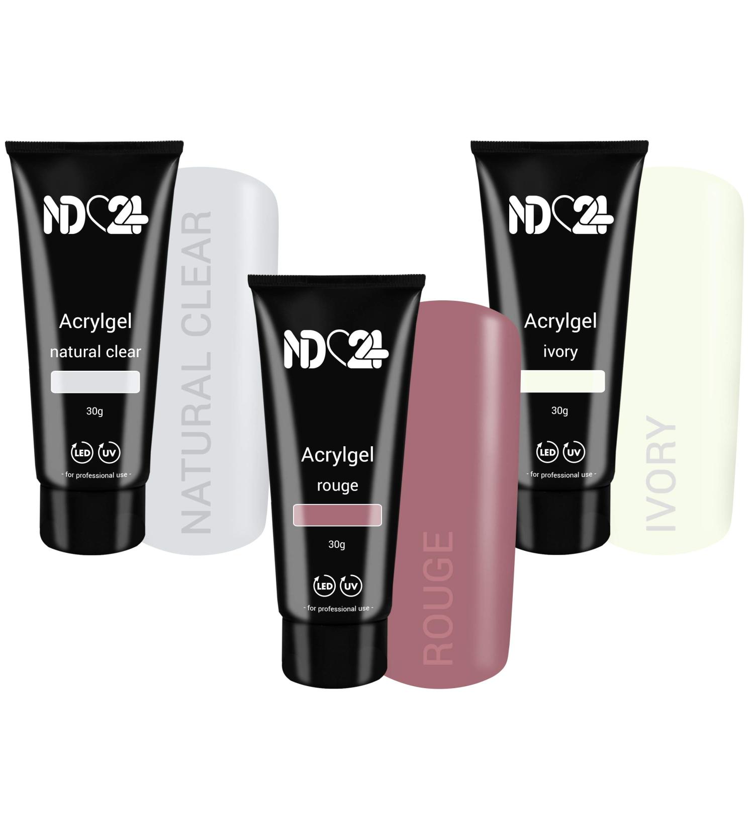 Poly Acrylic Gel Tube Set - French Clear Rouge & Ivory (3 x 30g) for Perfect Nail Art | International Shipping - Buy Online on GoSupps.com