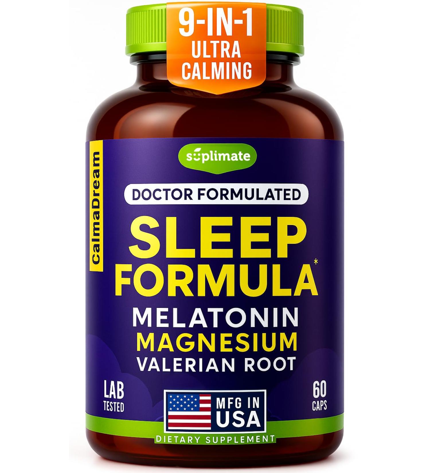 9-in-1 Melatonin Sleep Aid for Adults - USA Made Lab Tested with Melatonin 5mg and 108mg Magnesium for Sleep - TRAACS Ashwagandha Valerian Root GABA 5HTP Herbal Sleep Supplement Vegan 60 Caps - Buy Online on GoSupps.com