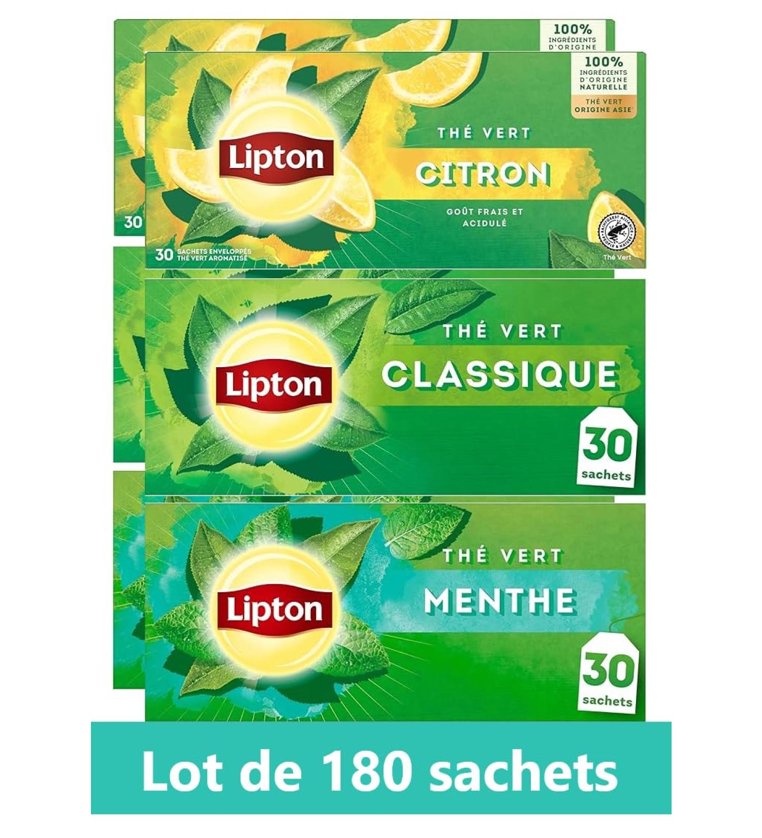 Lipton Pack Th Vert classique Origine Asie Th vert menthe citron Infusion Froid ou Chaud - 180 sachets - Buy Online on GoSupps.com