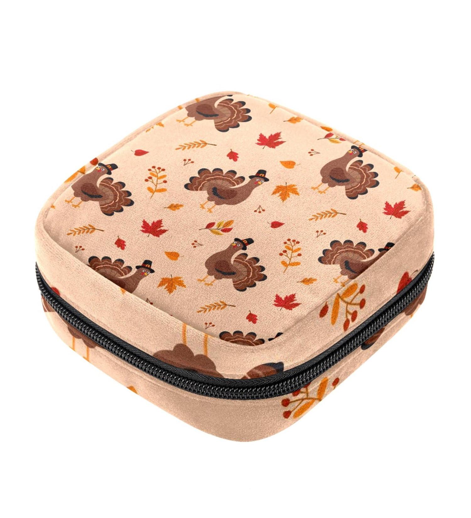 Turkey Leaves Menstrual Cup Pouch | Sanitary Napkin Storage Bag | Portable Period Kit Bag - Color 1 - Buy Online on GoSupps.com