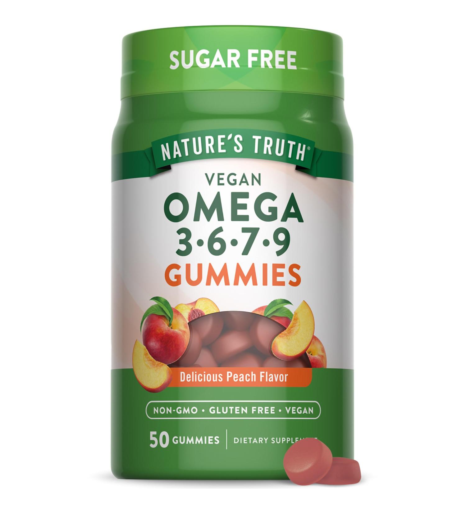 Nature's Truth Vegan Omega 3679 Gummies | 50 Count | Peach Flavor | Non-GMO & Gluten Free Supplement - Buy Online on GoSupps.com